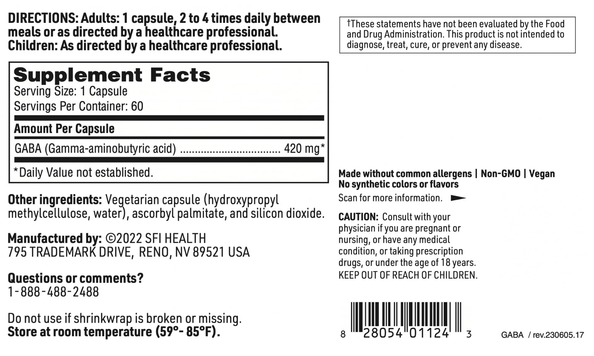 SFI Health GABA Supplement 500mg on a wooden table