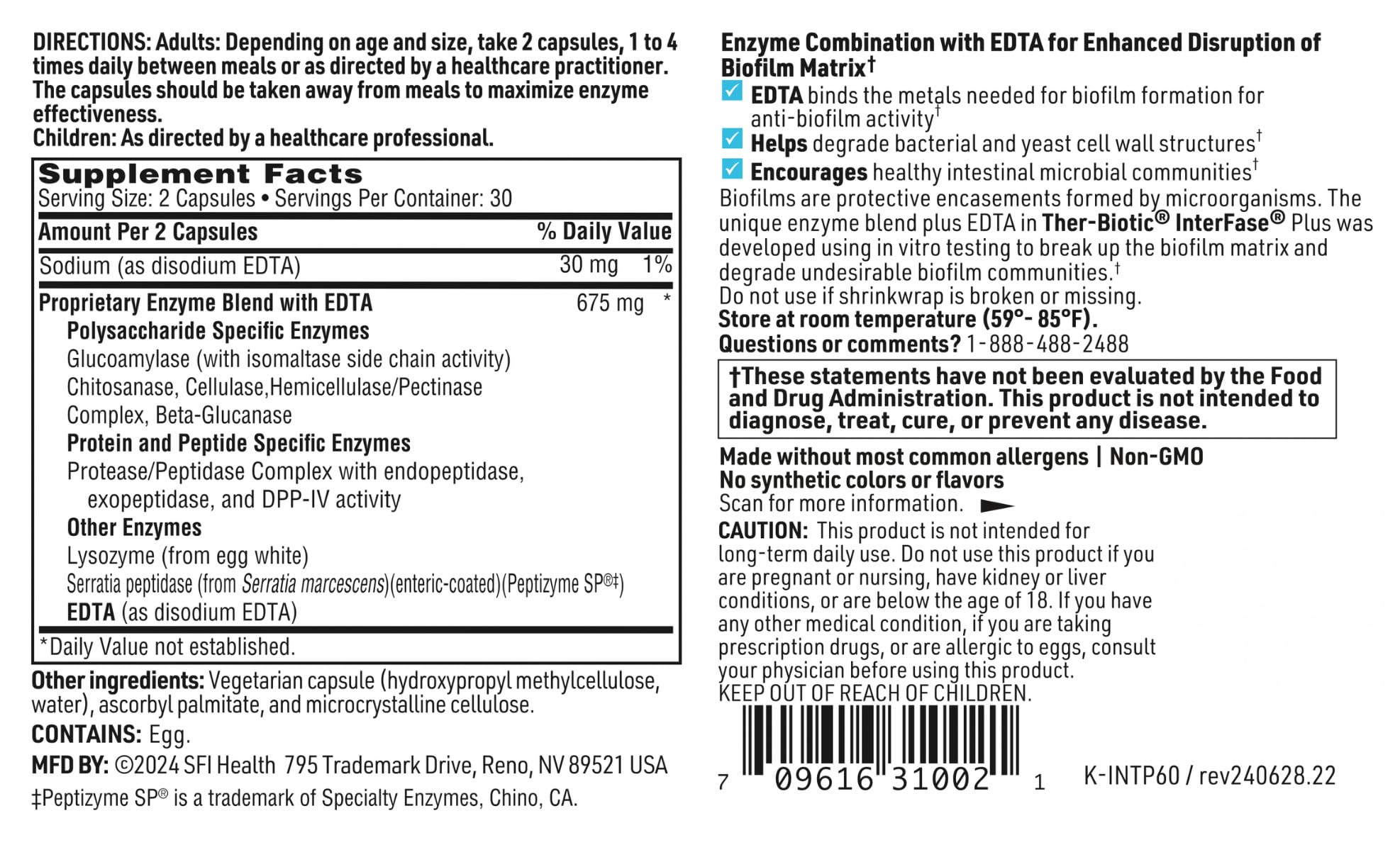 SFI Health InterFase Plus Multi-Enzyme Supplement capsule close-up