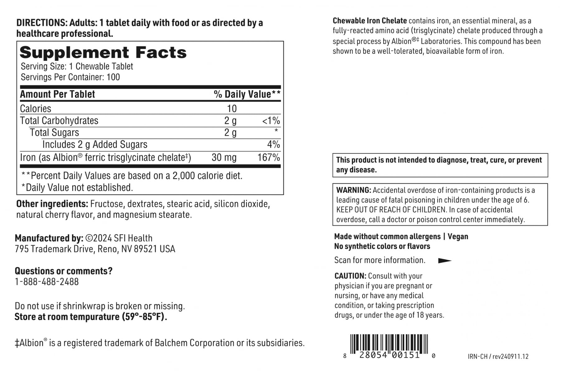 SFI Health Iron Supplement ingredients list