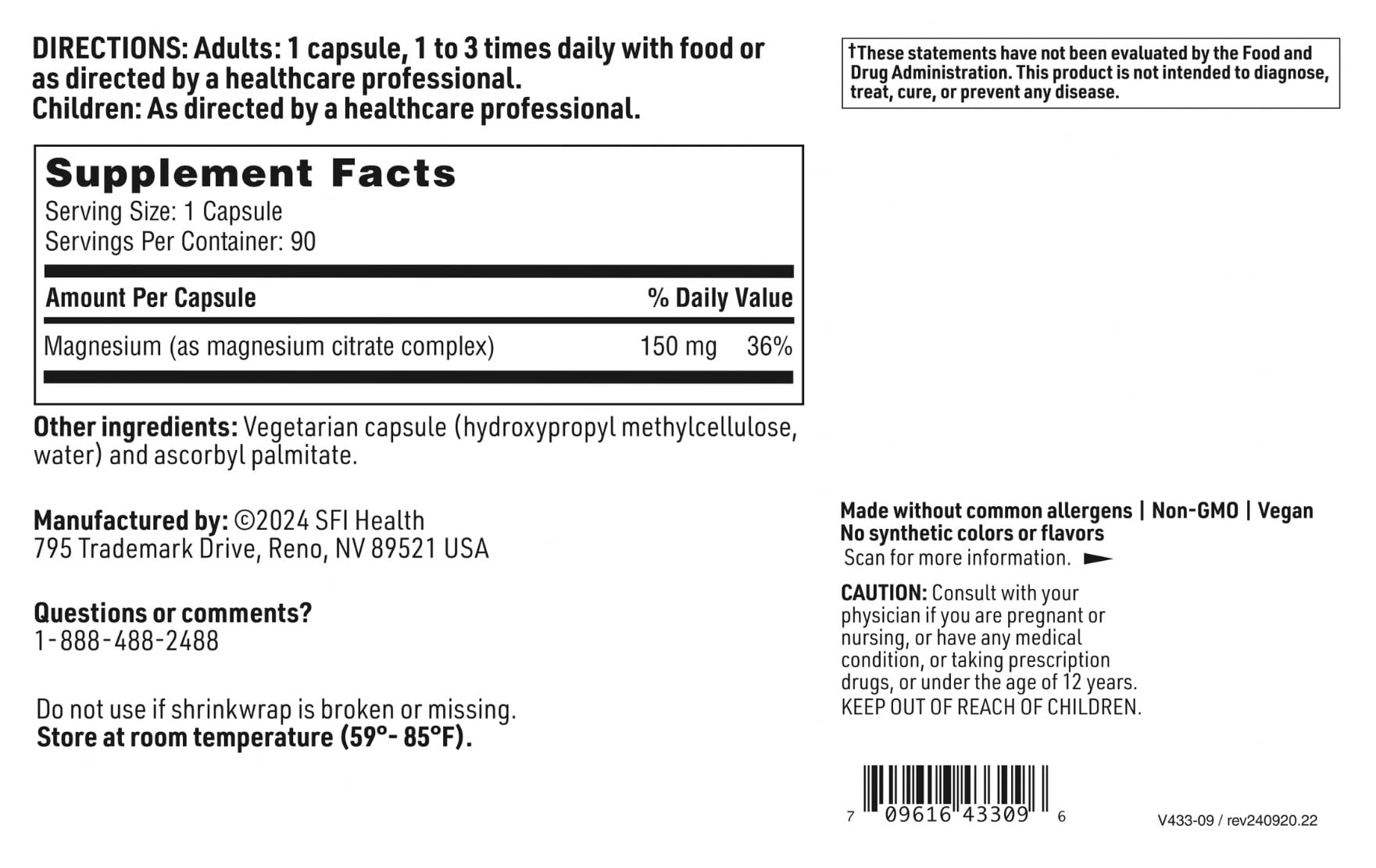 SFI Health Magnesium Citrate Capsules with measuring spoon