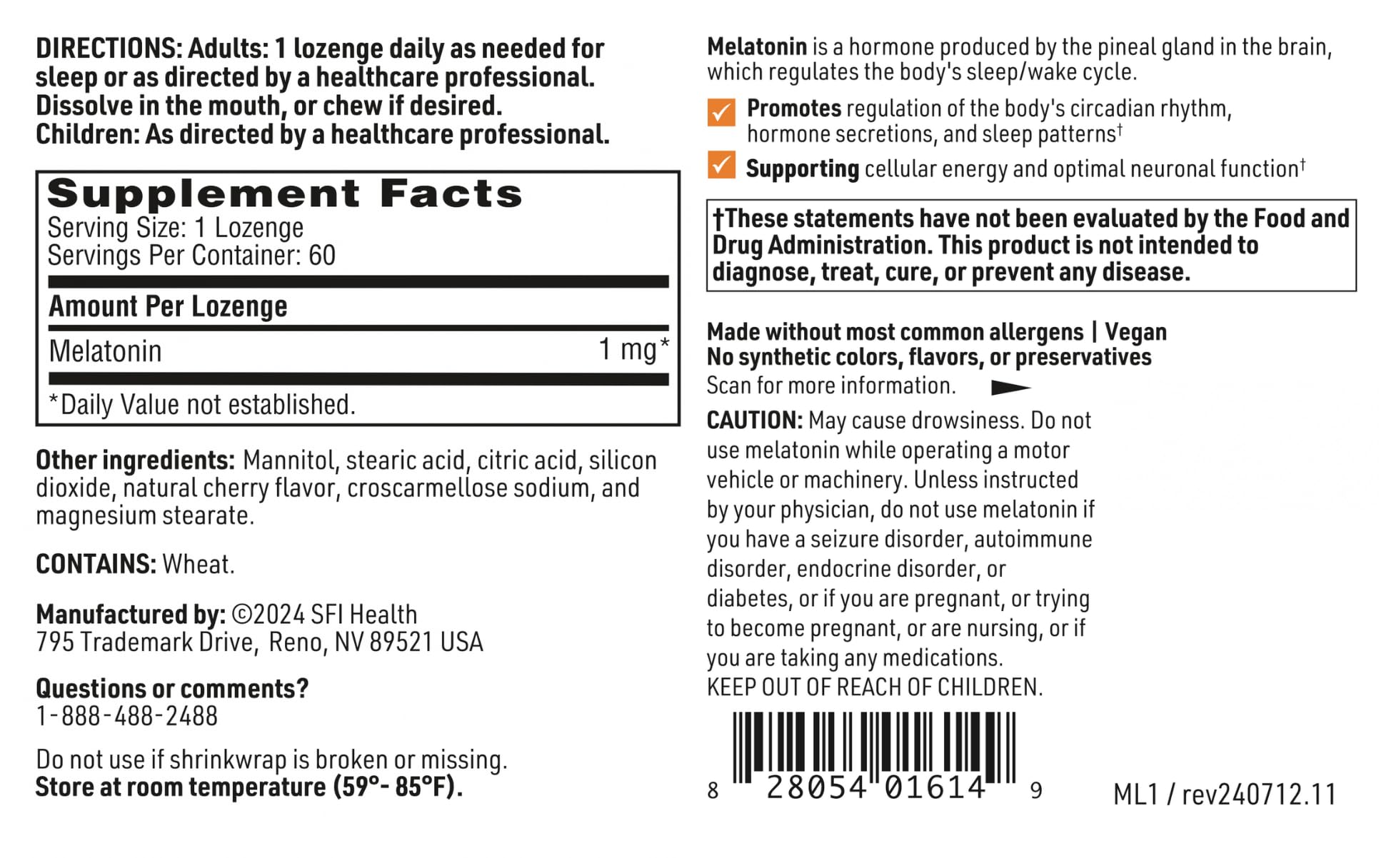 SFI Health Melatonin Lozenge on a wooden table