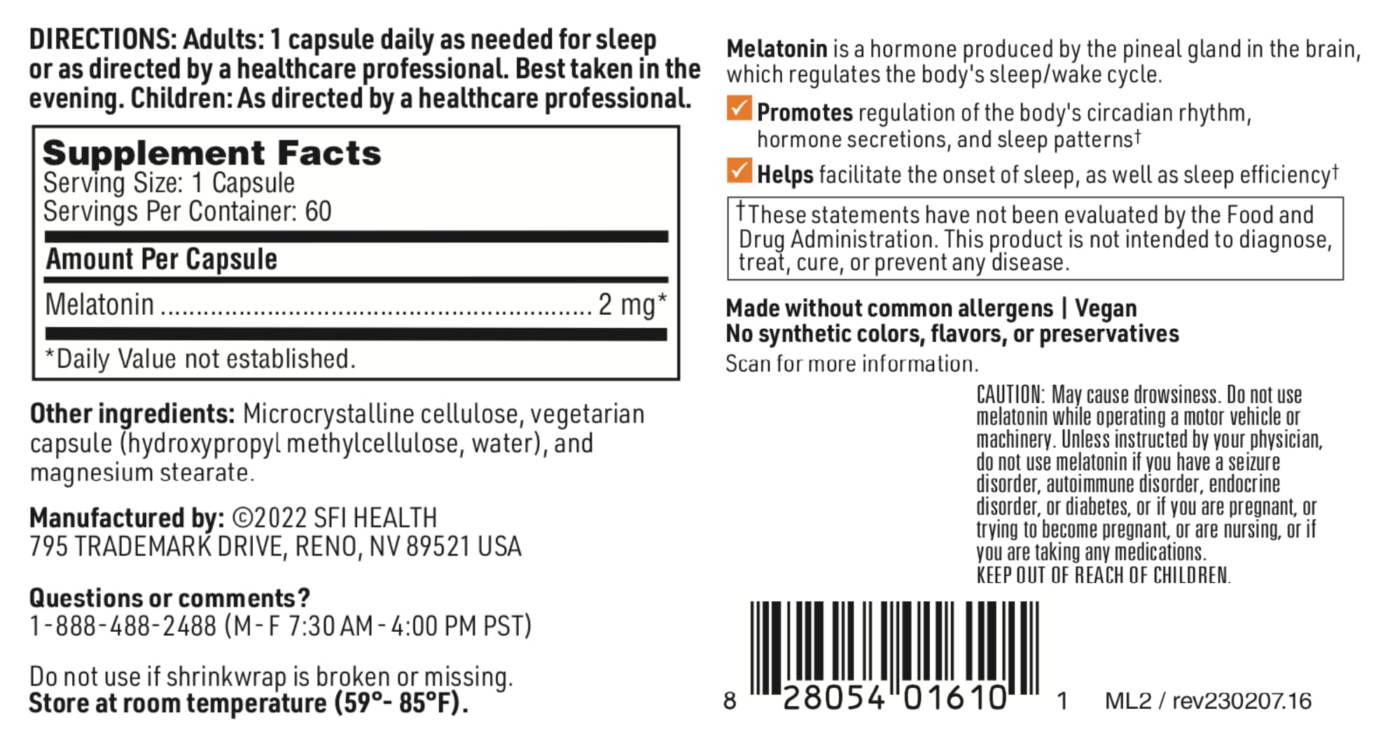 SFI Health Melatonin-SR capsules in a hand