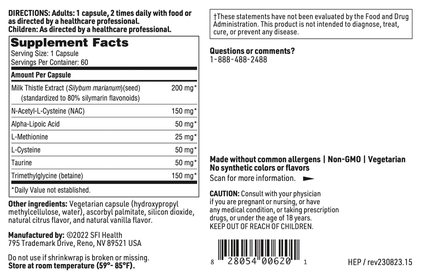 SFI Health Milk Thistle Supplement 82g capsule close-up