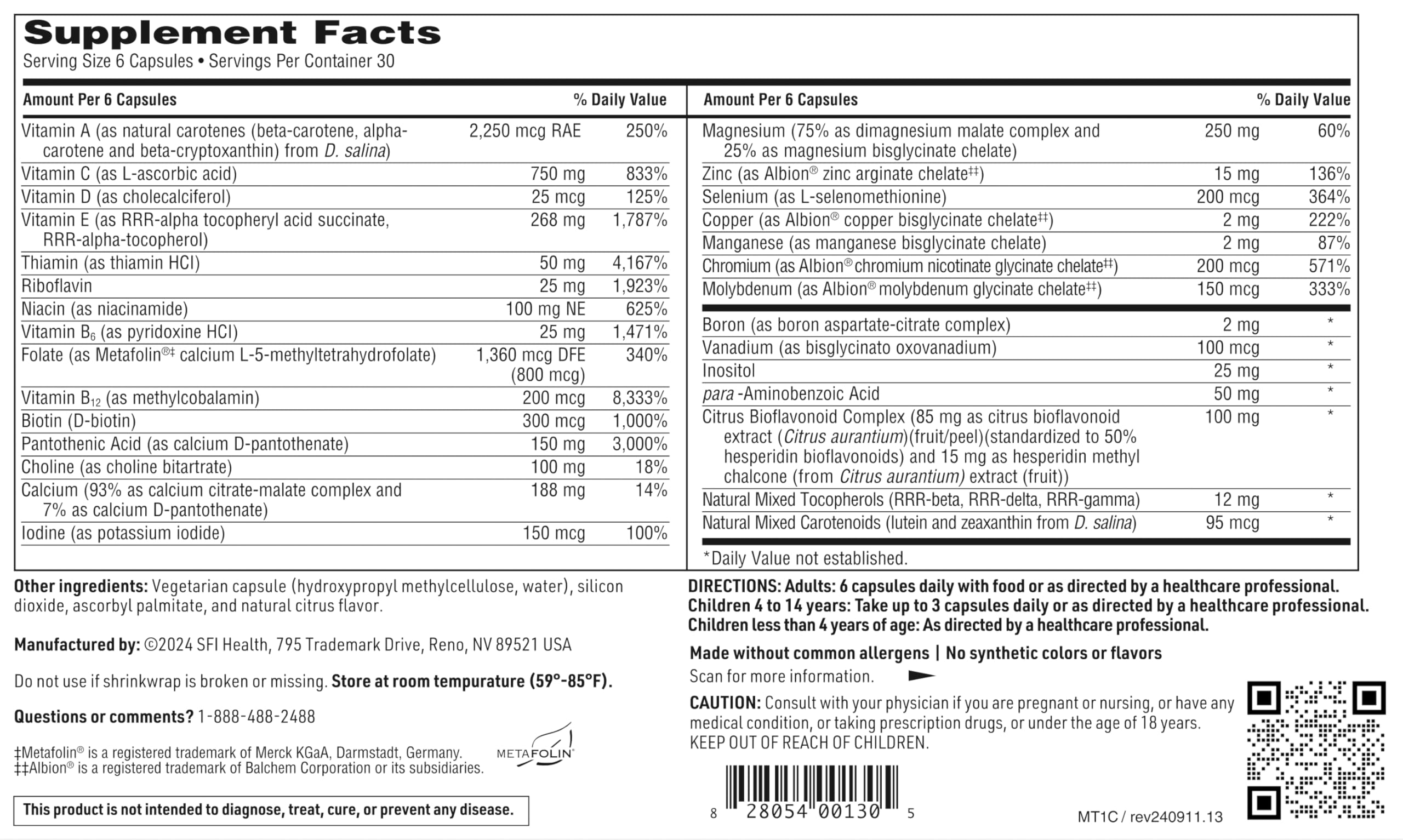 SFI Health MultiThera® 1 Iron-Free Multivitamin Capsules opened with contents