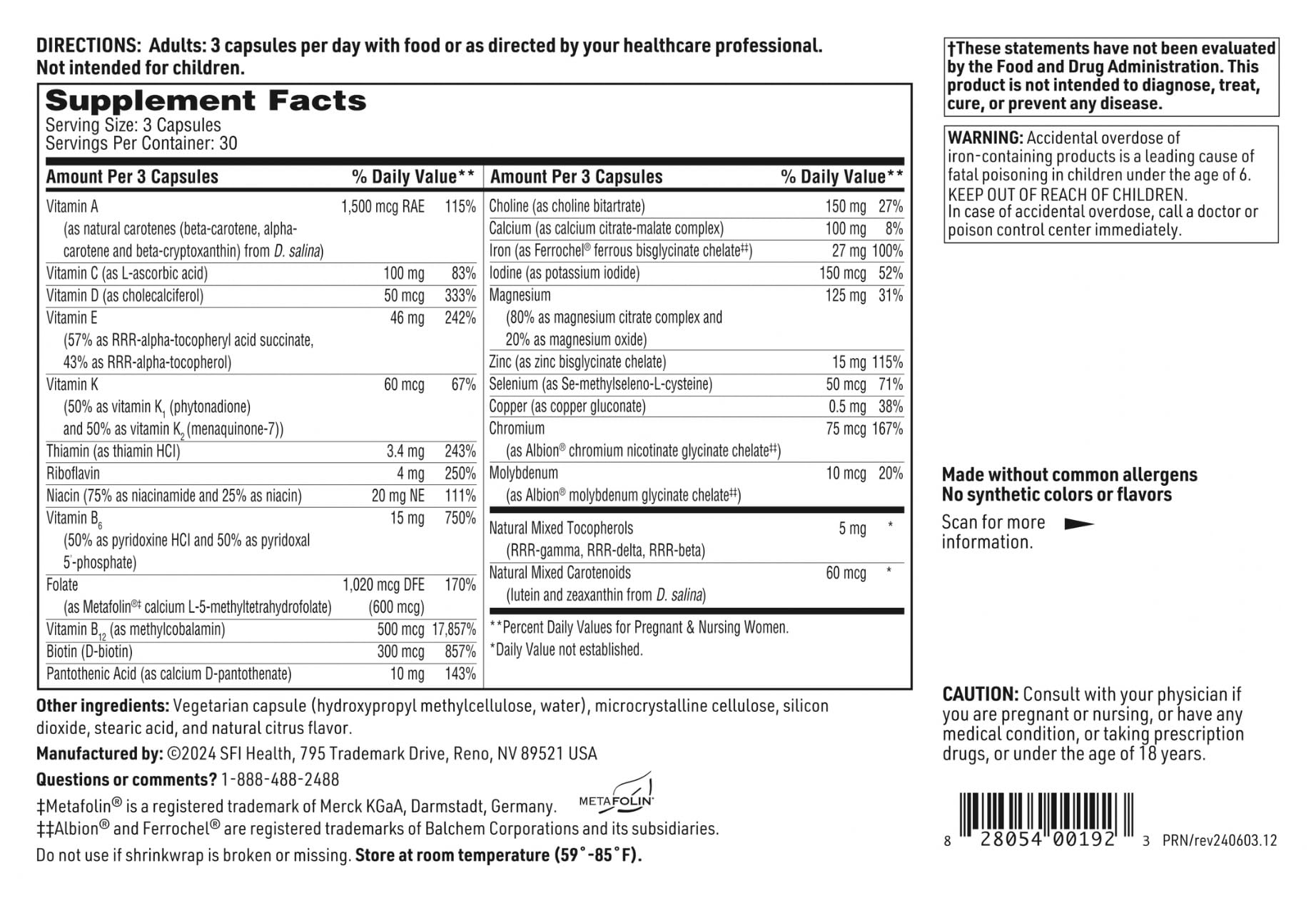 SFI Health Prenatal Vitamins on a wooden table