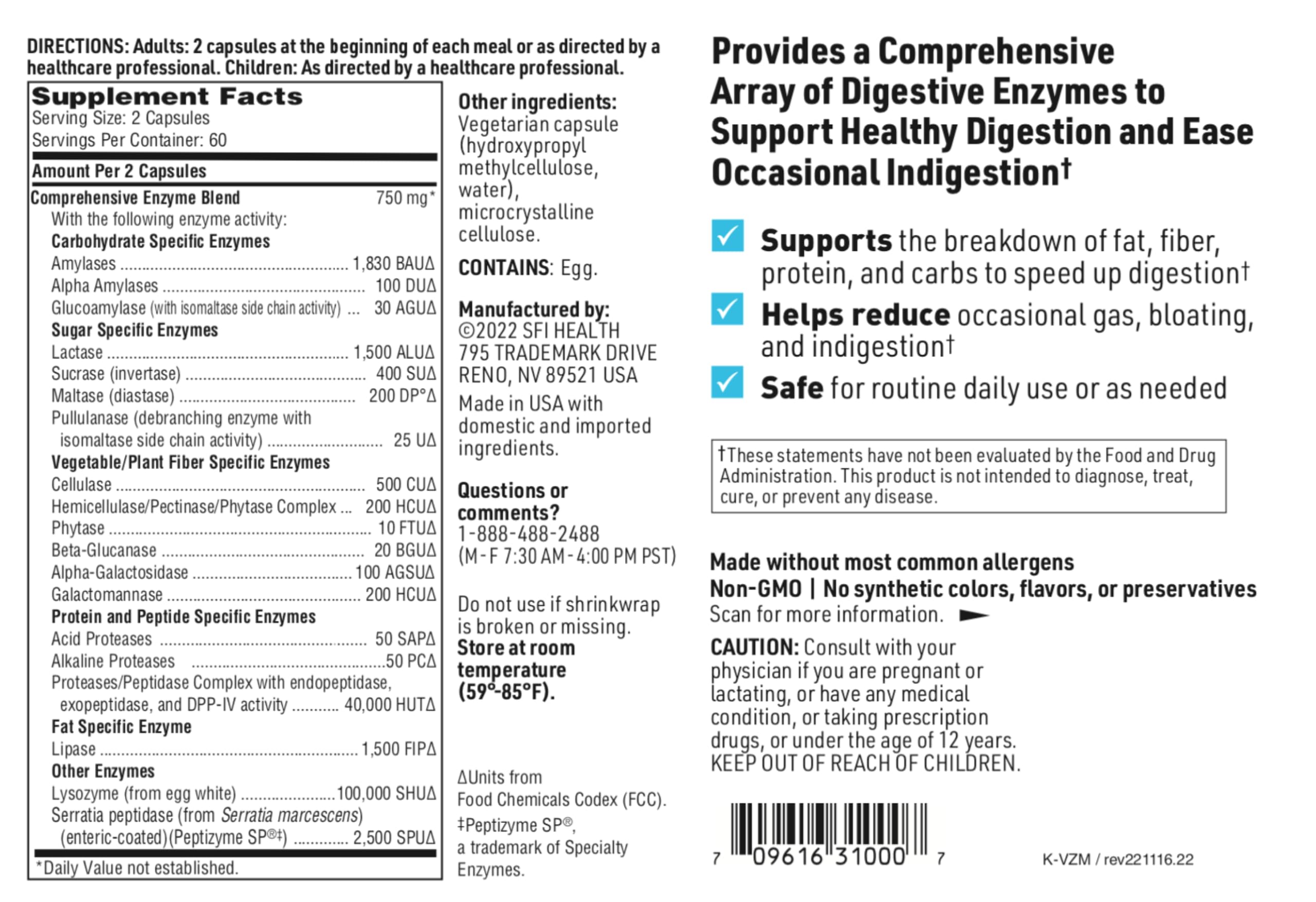 SFI Health Ther-Biotic Vital-Zymes Complete Multi-Enzyme Supplement capsule close-up