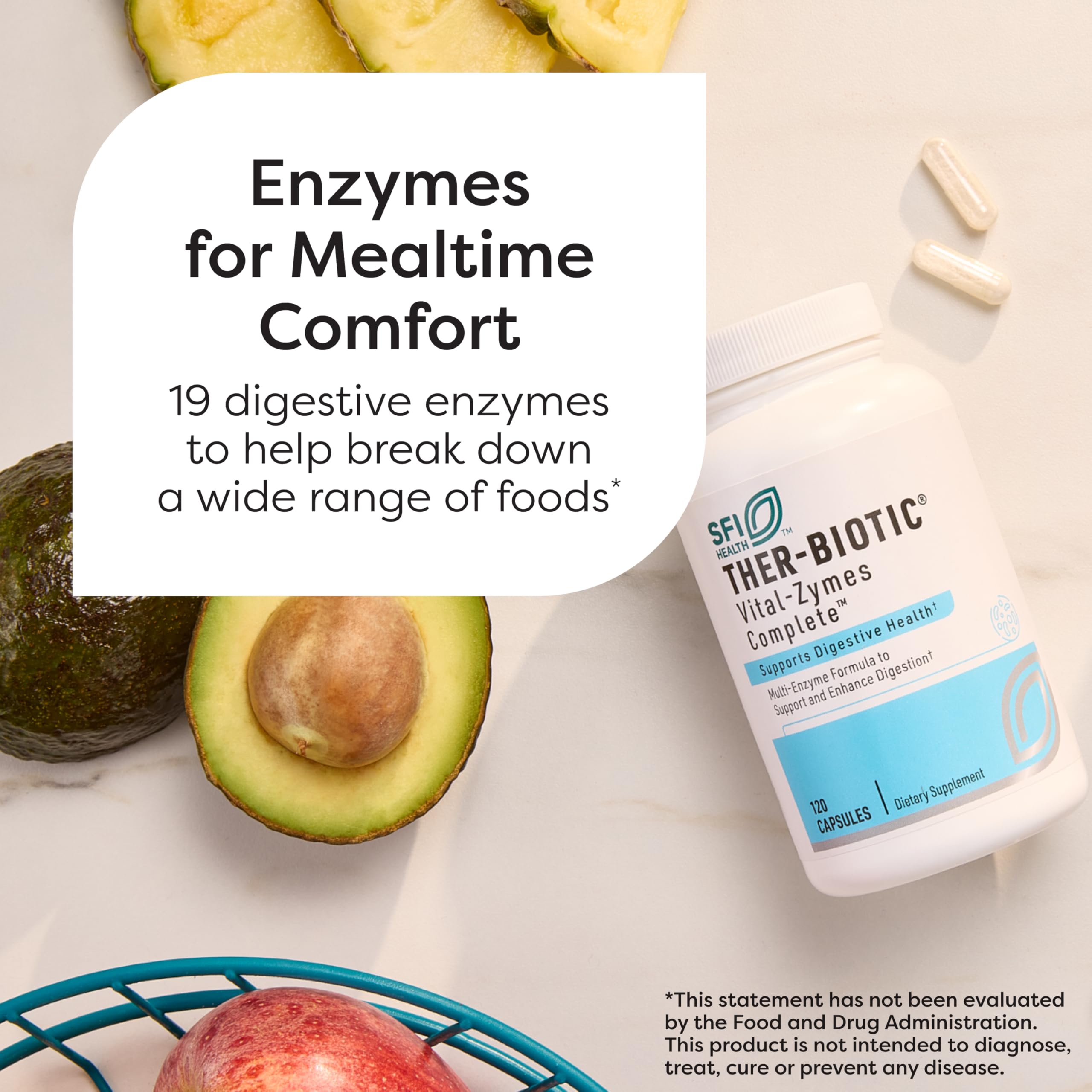 SFI Health Ther-Biotic Vital-Zymes Complete Multi-Enzyme Supplement side view