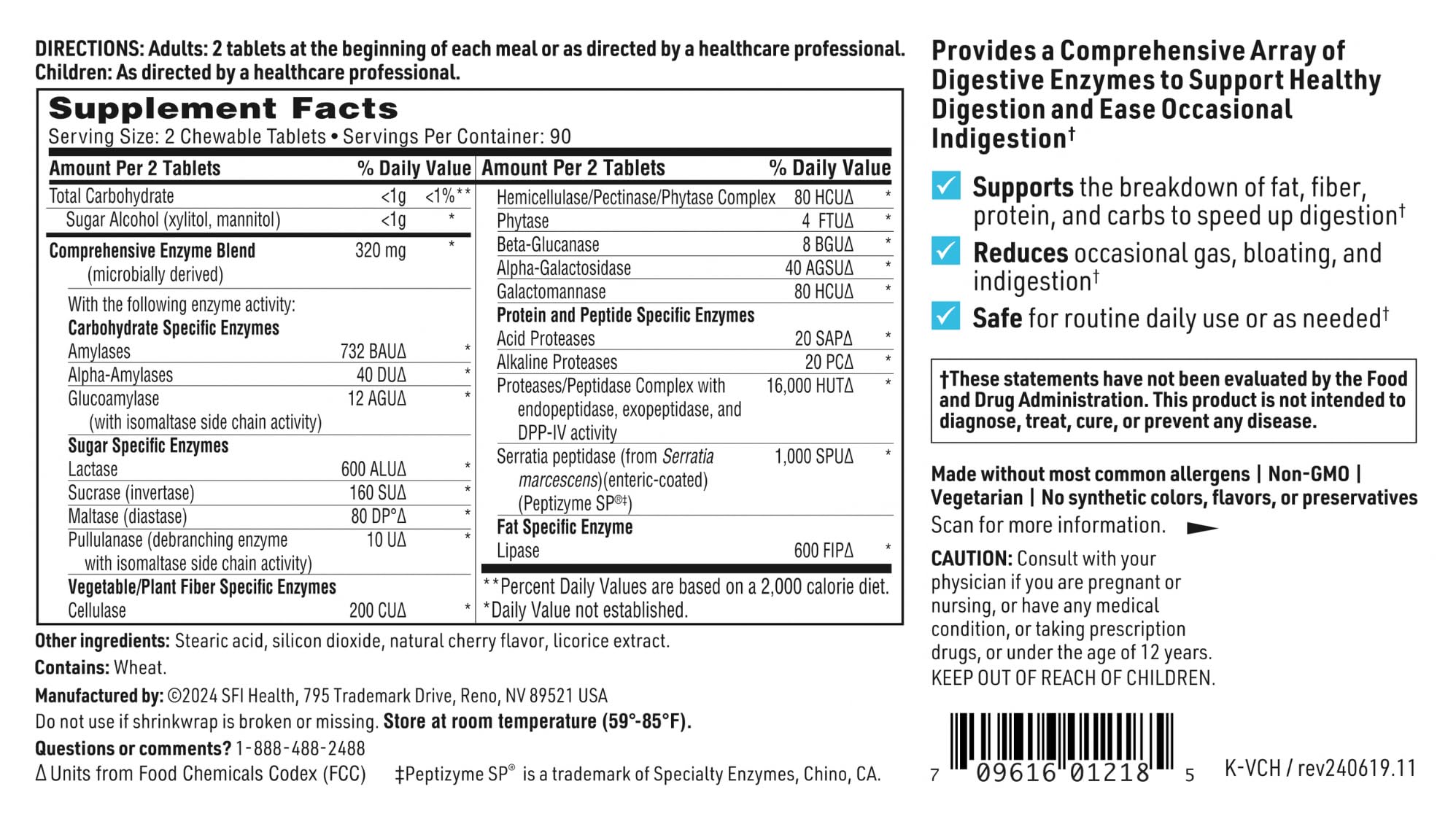 SFI Health Vital-Zymes Multi-Enzyme Chewable back view