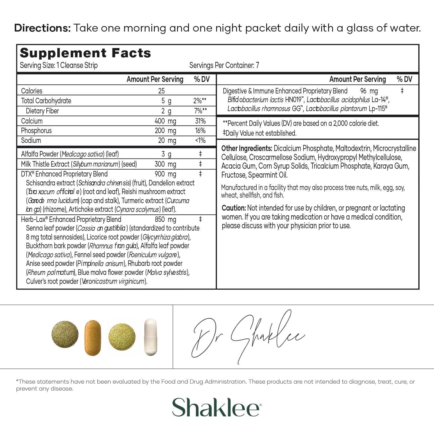 Shaklee 7-Day Healthy Cleanse daily packets layout