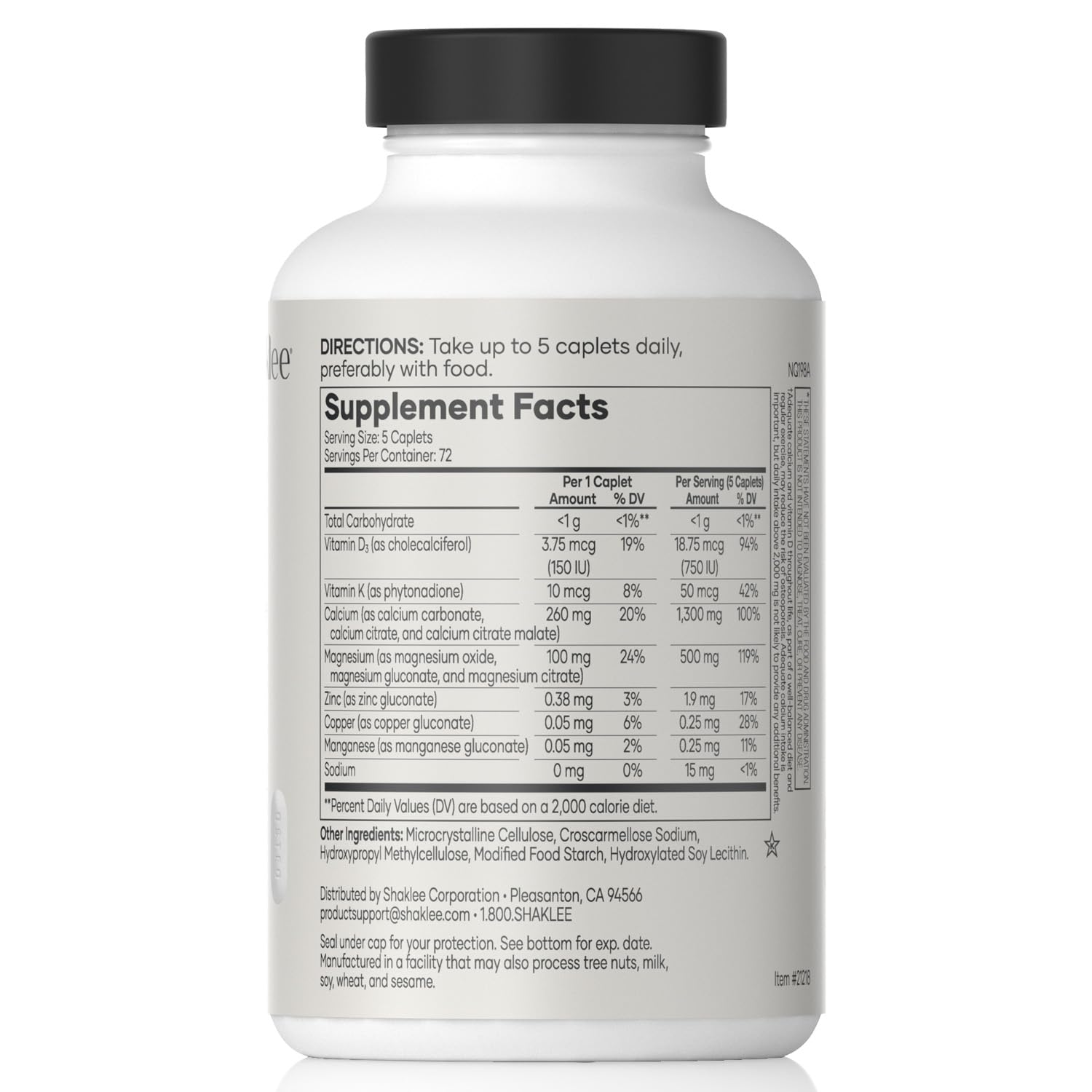 Shaklee Calcium Supplement 1300mg side view showing caplets