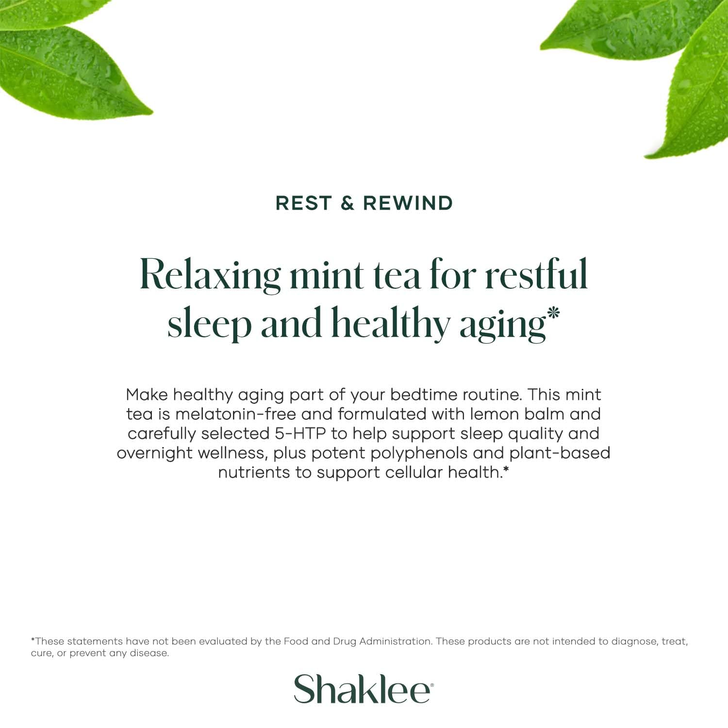 Shaklee Rest & Rewind® Mint Tea Drink Mix stick pack opened with powder visible