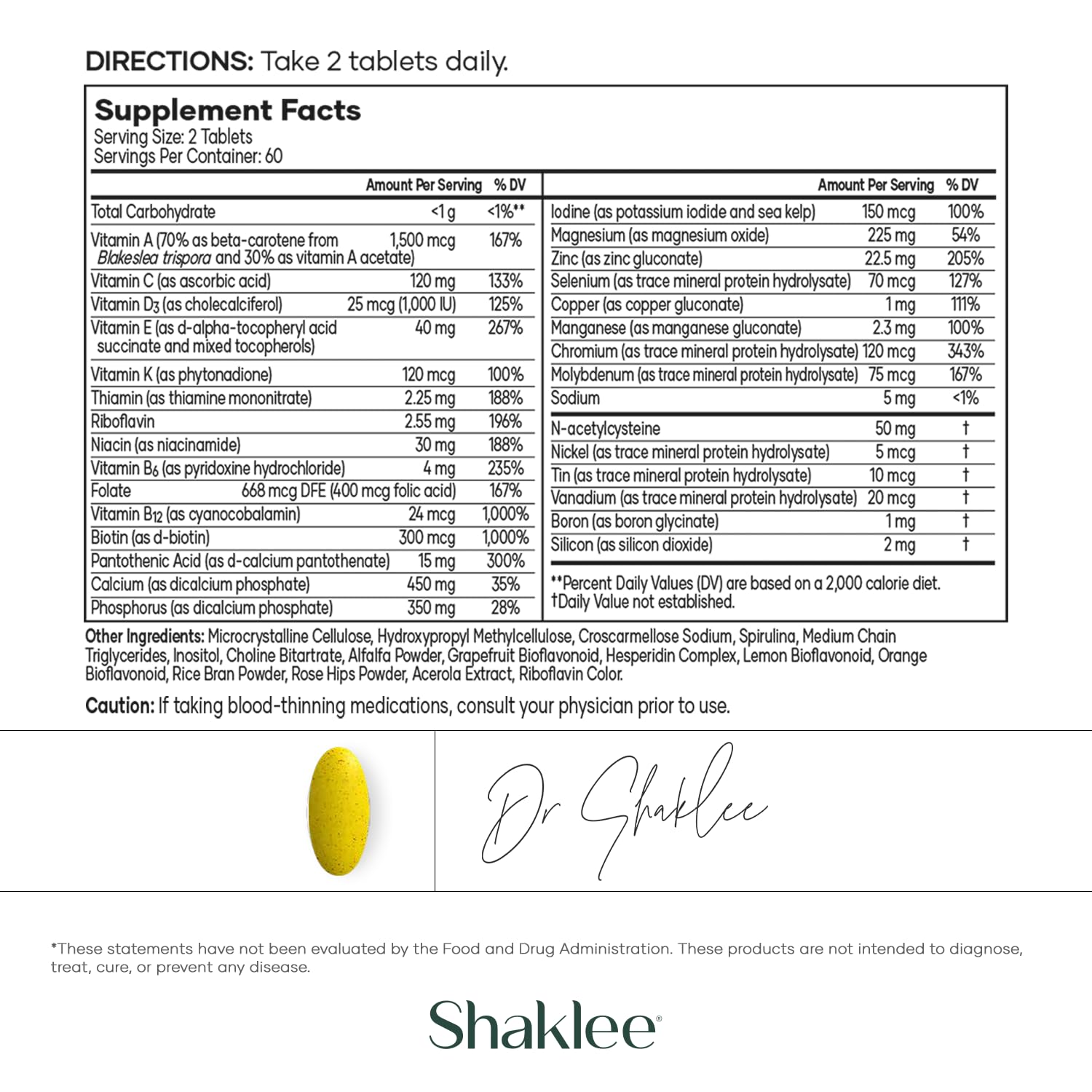 Shaklee Vita-Lea Gold Multivitamins 120 Tablets back view