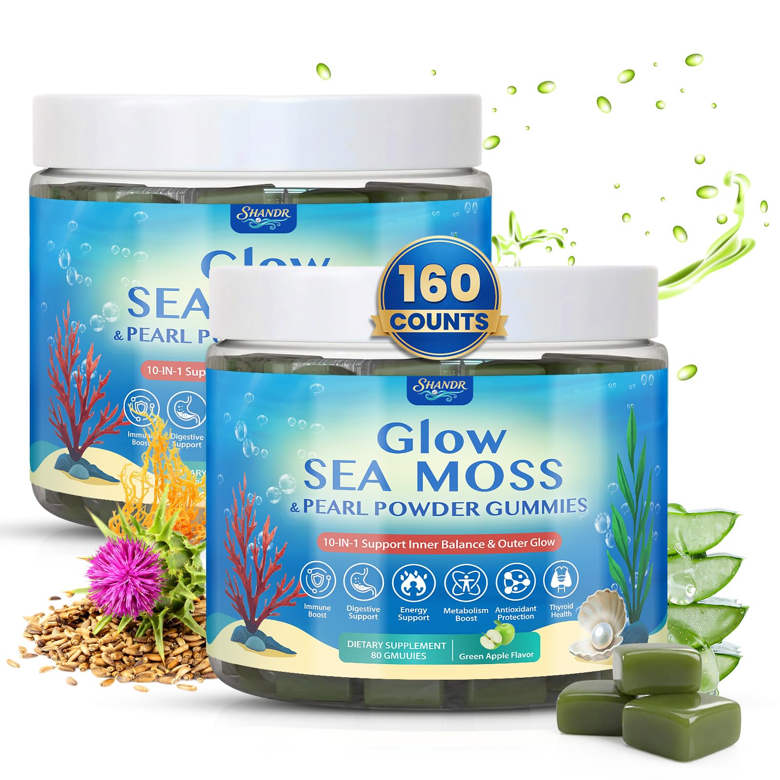 SHANDR Sea Moss Gummies front view with packaging