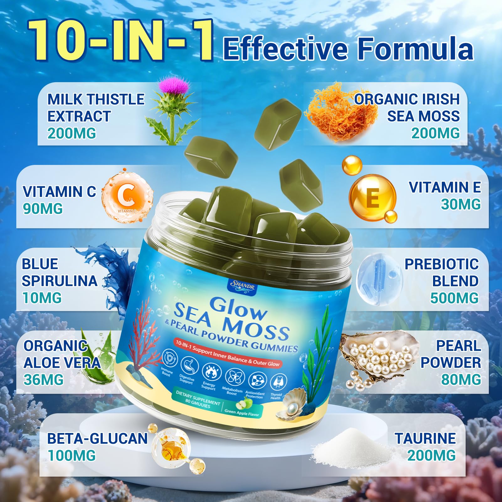 SHANDR Sea Moss Gummies showing apple flavour
