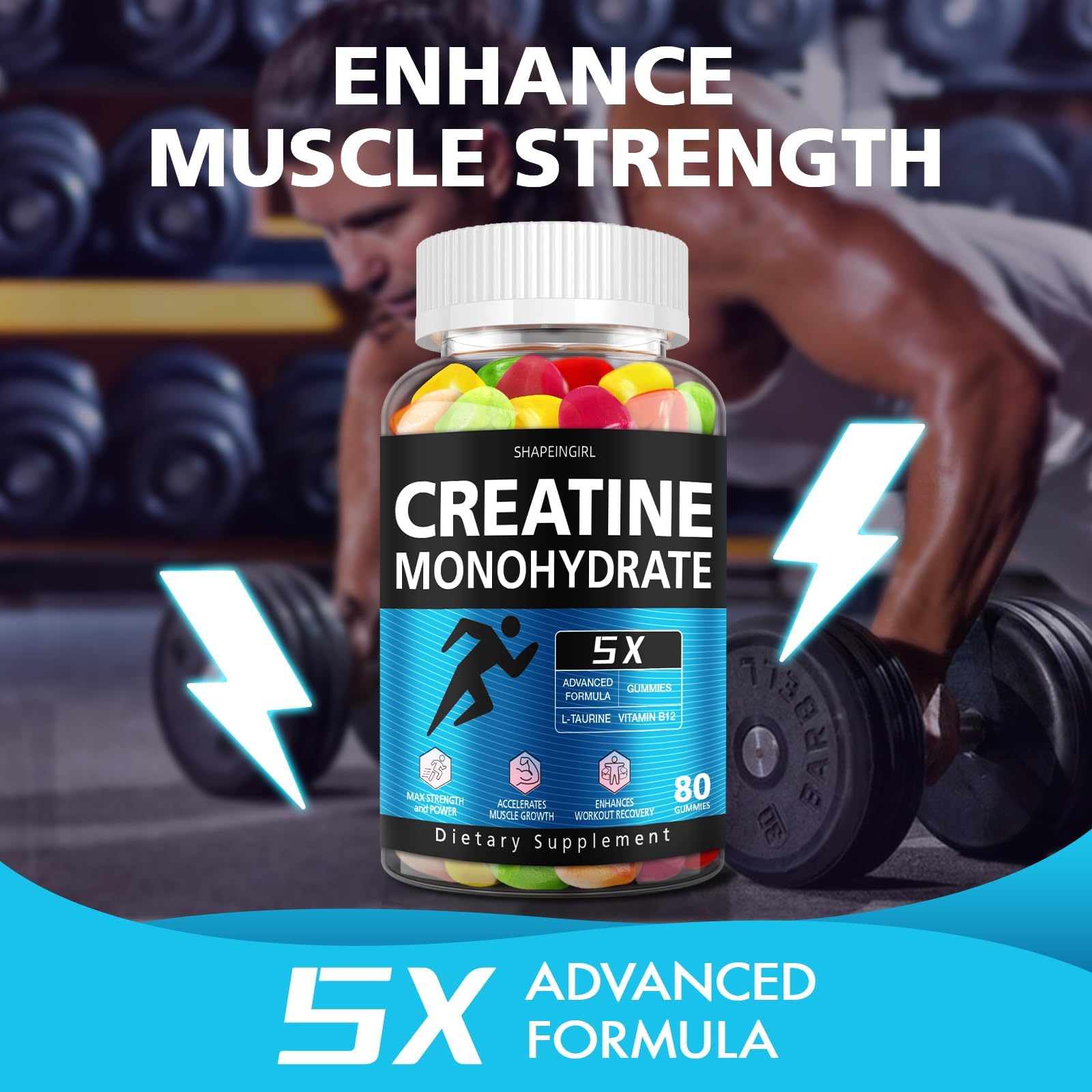 SHAPEINGIRL Creatine Gummies bottle with two bottles shown