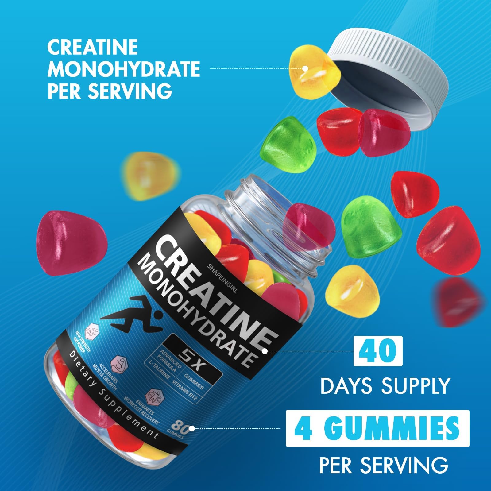 SHAPEINGIRL Creatine Gummies displayed on a wooden table