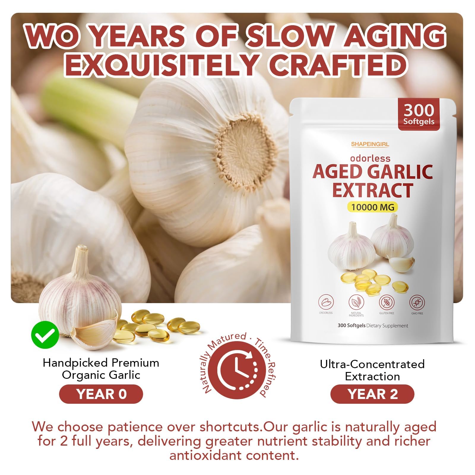 SHAPEINGIRL Garlic Extract 1000mg Softgels bottle with label