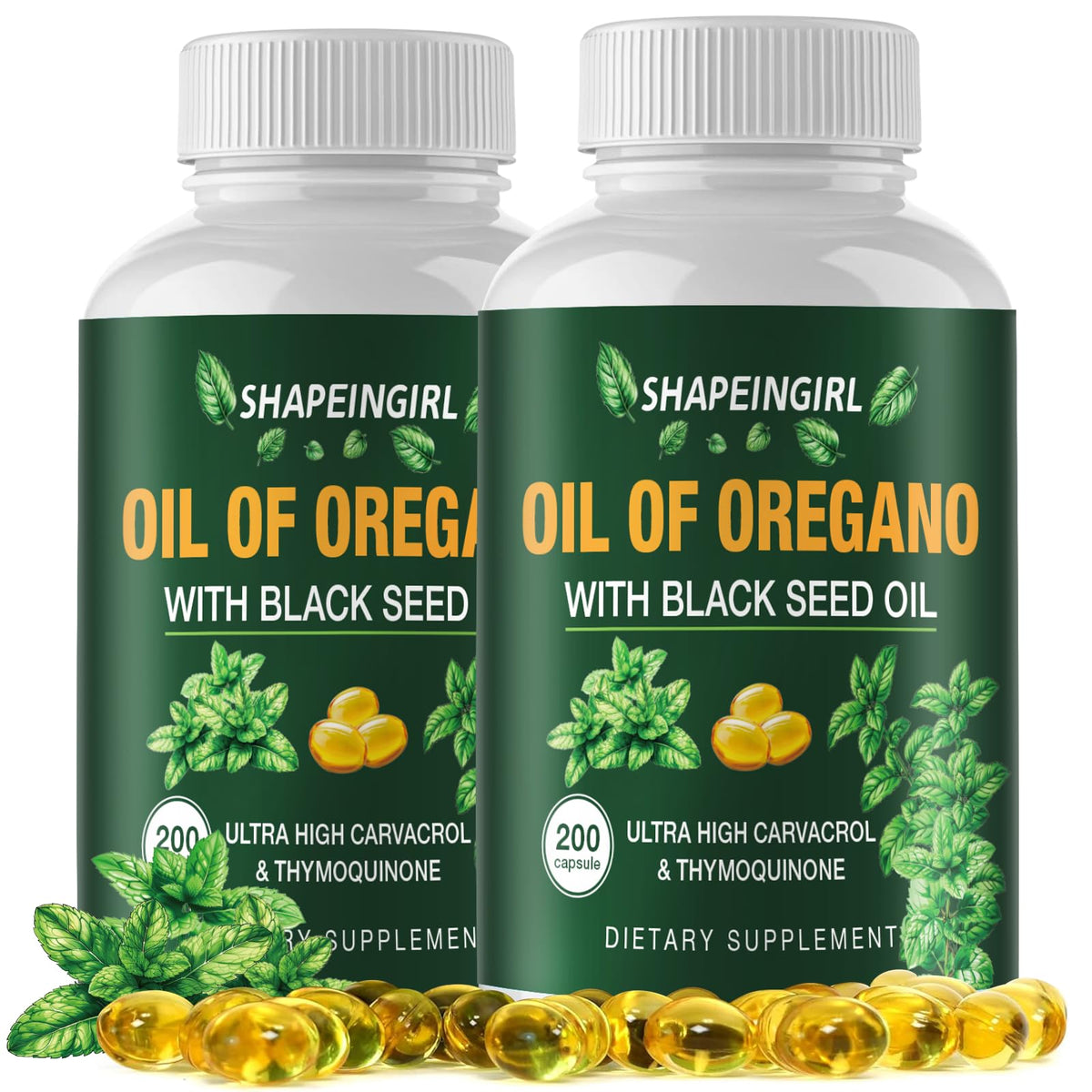 SHAPEINGIRL Organic Oregano Oil Capsules bottle front view