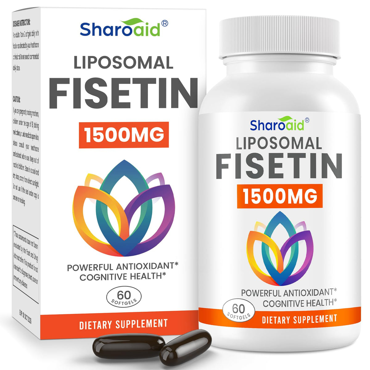 Sharoaid Liposomal Fisetin 1500mg softgels front view
