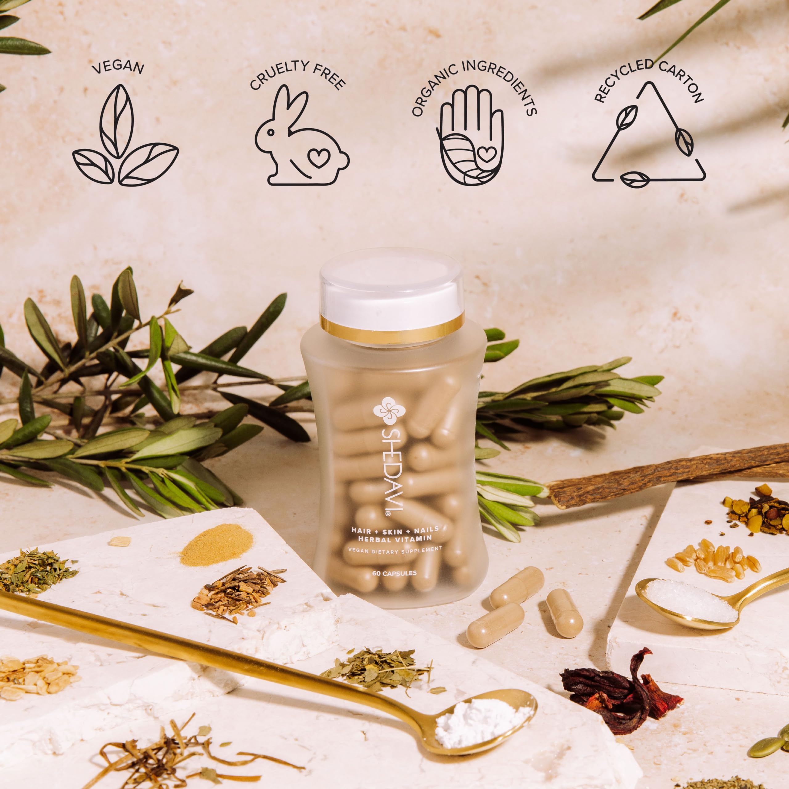Shedavi Hair + Skin + Nails Herbal Vitamin packaging details