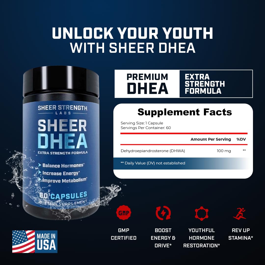 Sheer Strength Labs DHEA 100mg supplement side view