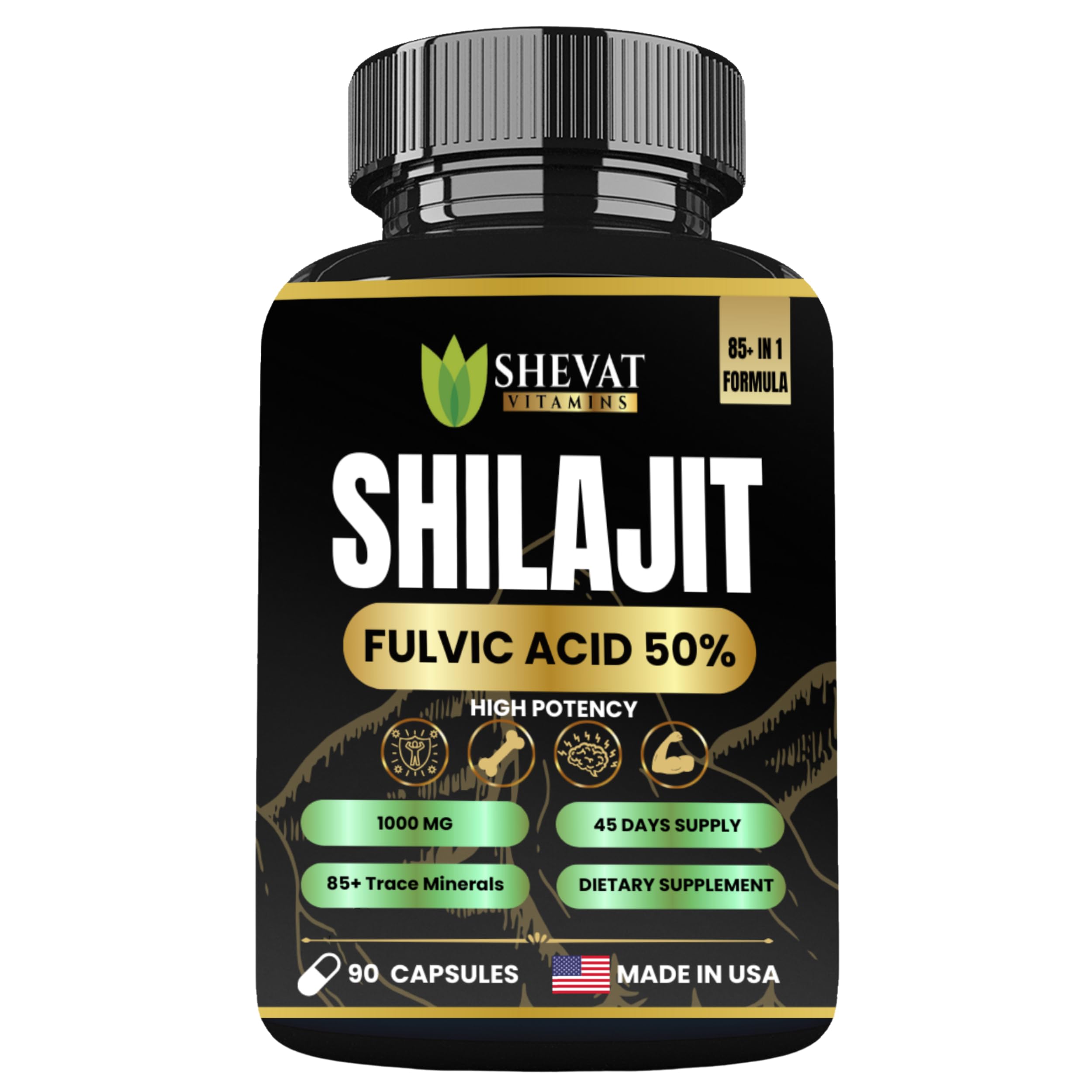 SHEVAT VITAMINS Shilajit Capsules 500mg bottle front view