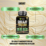 SHEVAT VITAMINS Shilajit Capsules 500mg bottle with a measuring spoon