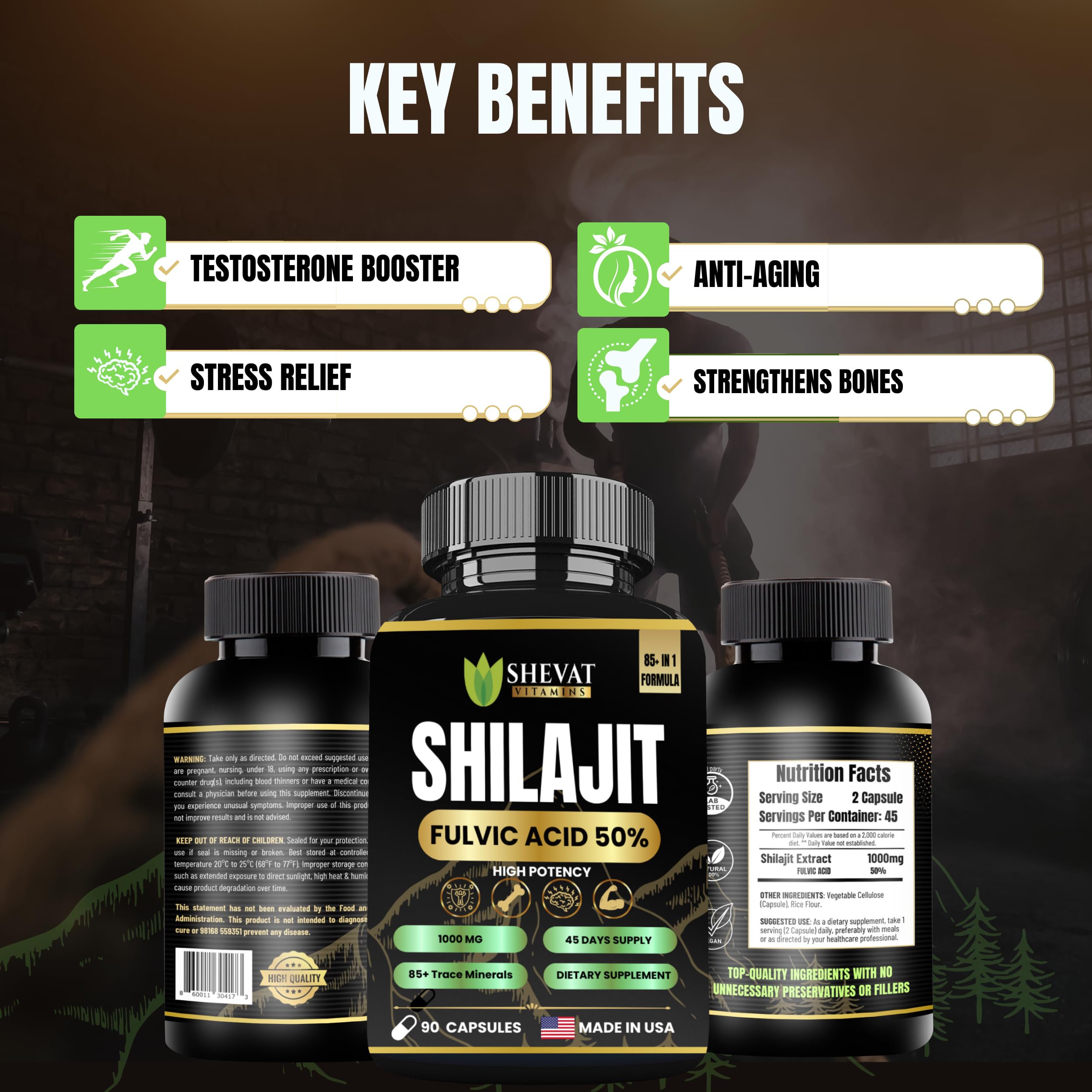 SHEVAT VITAMINS Shilajit Capsules 500mg capsules on a table