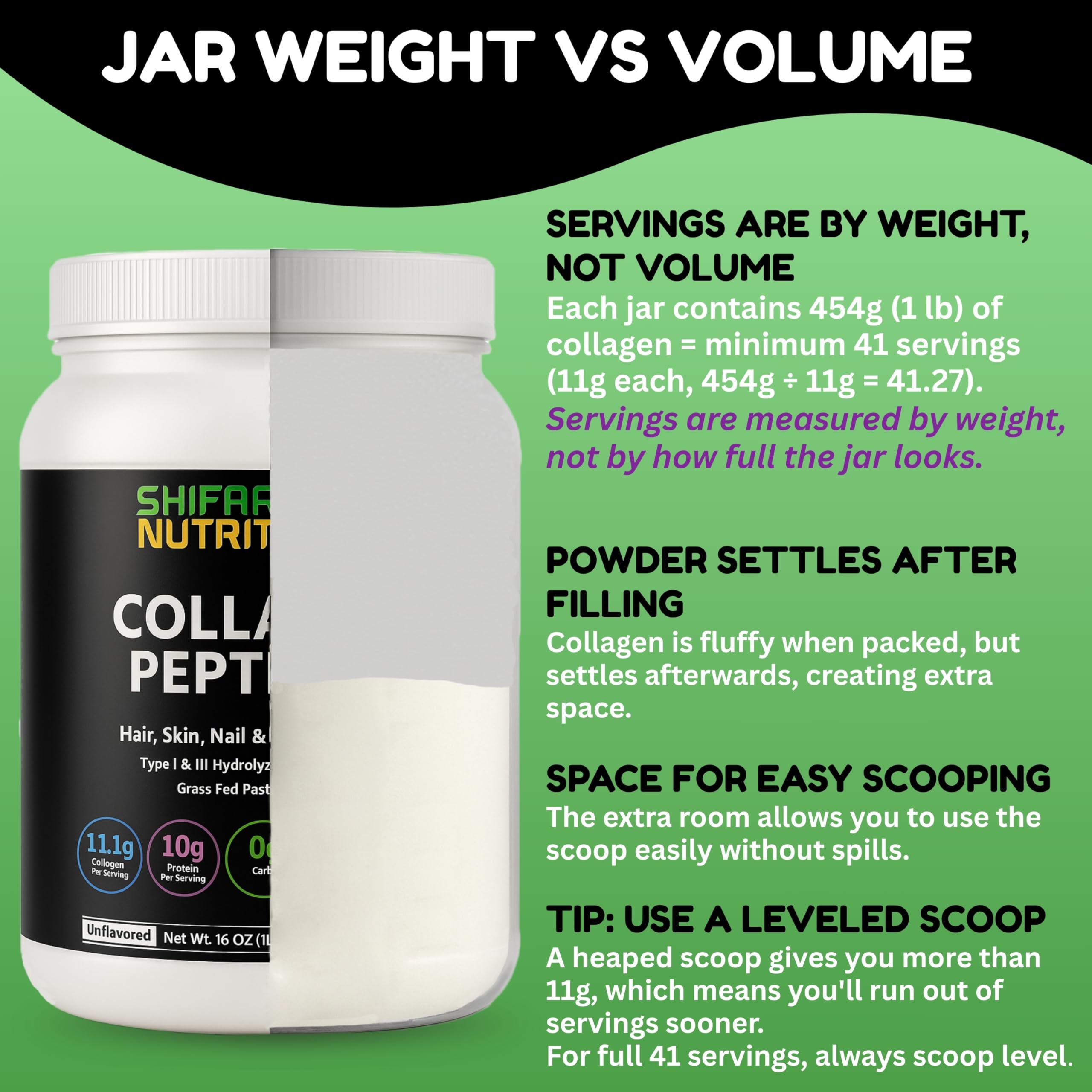 SHIFAA NUTRITION Collagen Powder 454g serving suggestion