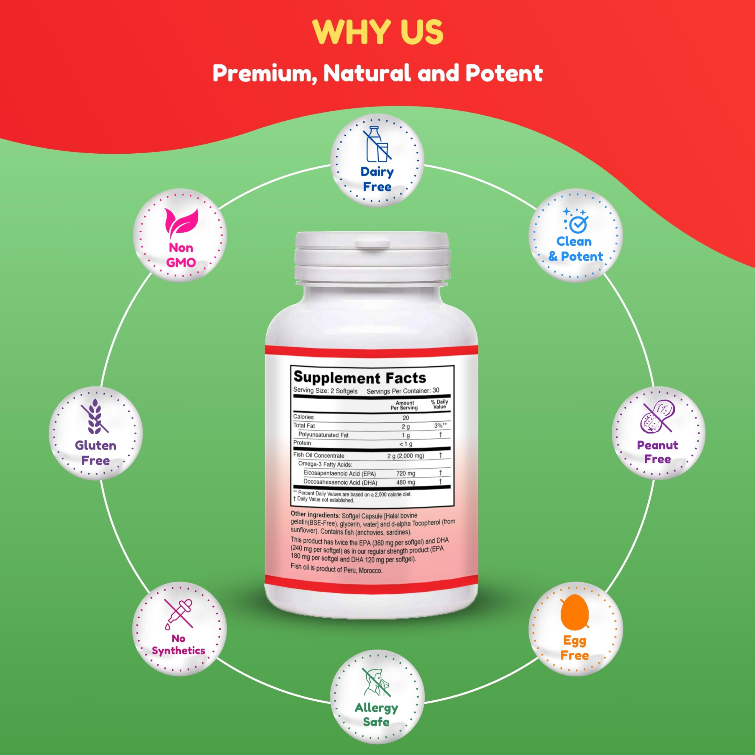 SHIFAA NUTRITION Double Strength Halal Fish Oil ingredients list