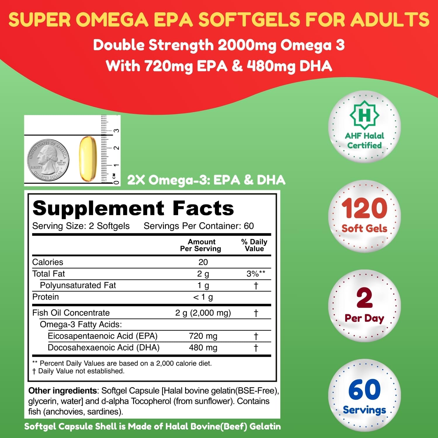SHIFAA NUTRITION Double Strength Halal Fish Oil soft gel capsules close-up