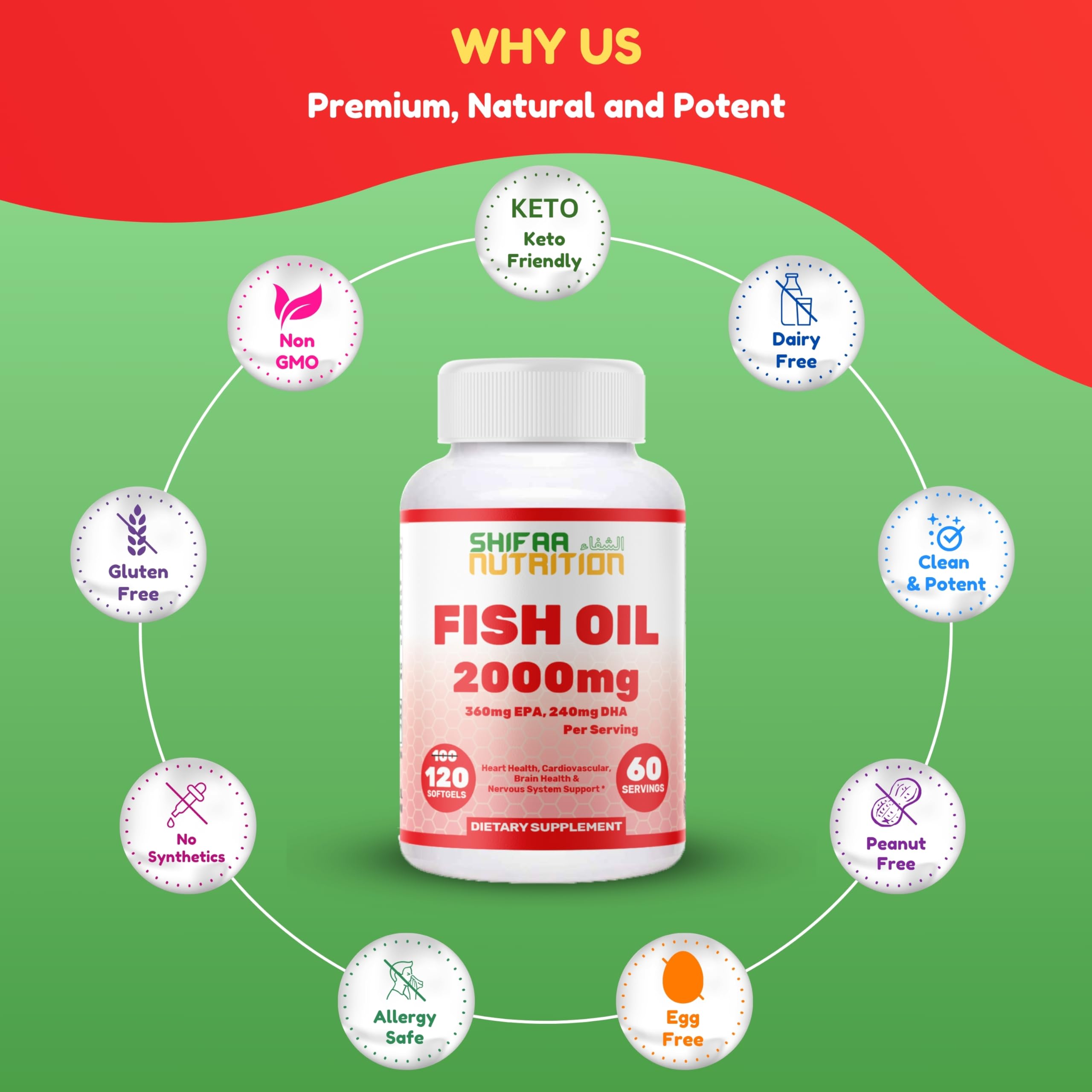 SHIFAA NUTRITION Omega 3 Fish Oil soft gels in hand