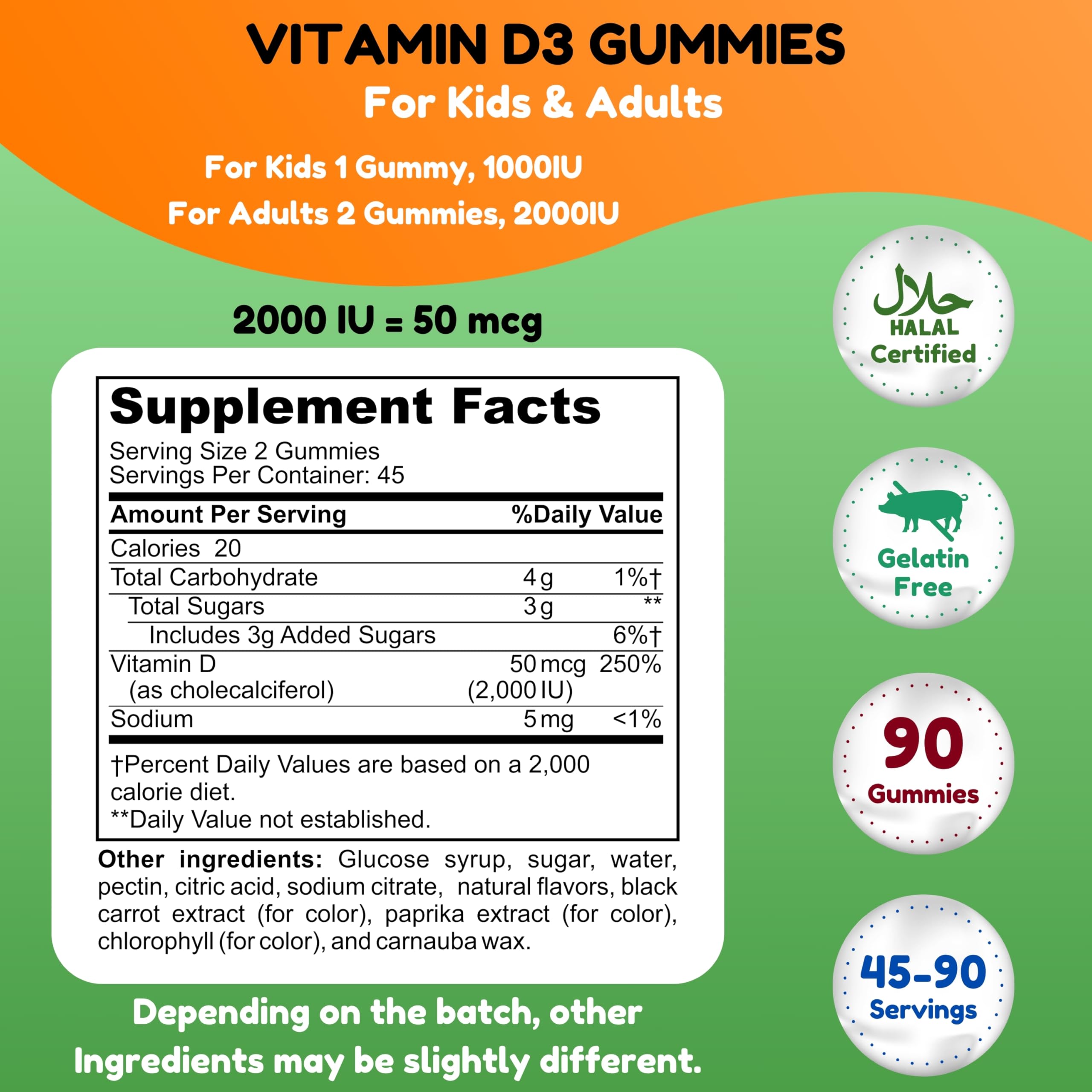 SHIFAA NUTRITION Vitamin D3 Gummies side view with nutritional information