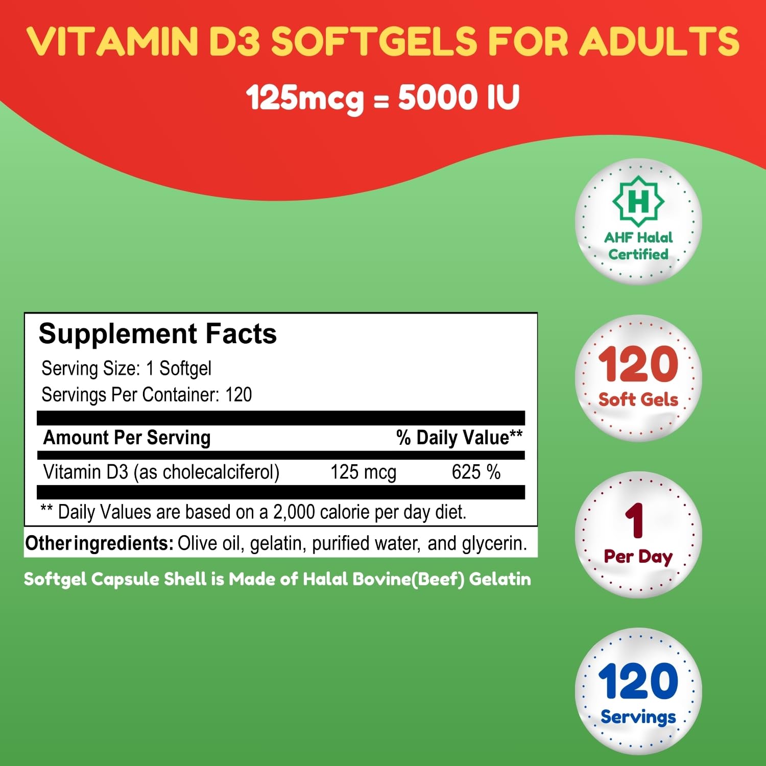 SHIFAA NUTRITION Vitamin D3 Liquid Soft-Gels nutritional information