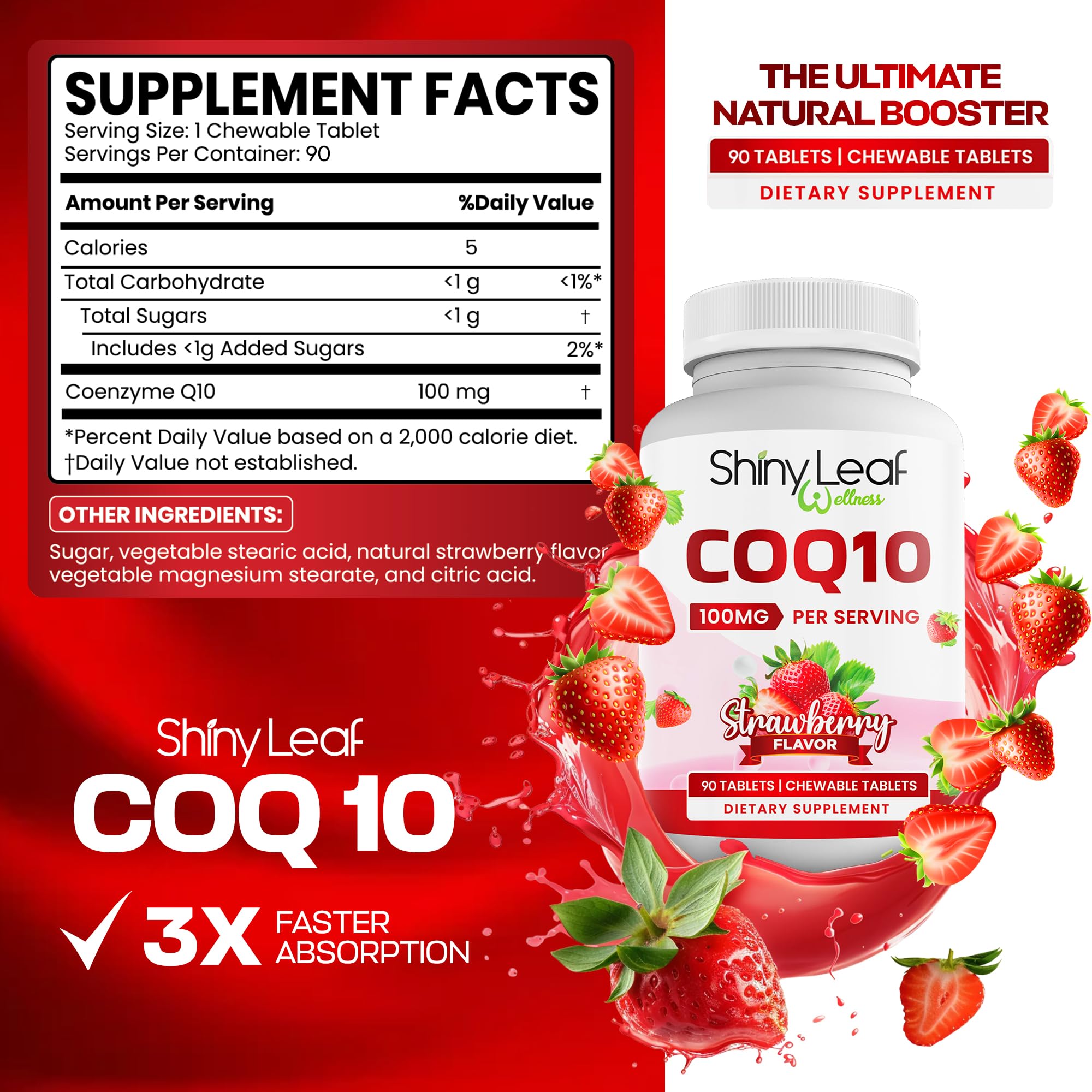 Shiny Leaf CoQ10 100mg chewable supplements packaging