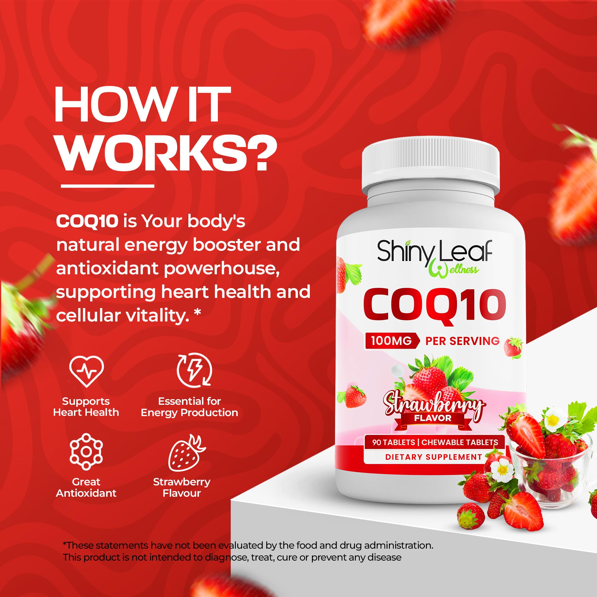 Shiny Leaf CoQ10 100mg chewable supplements side view