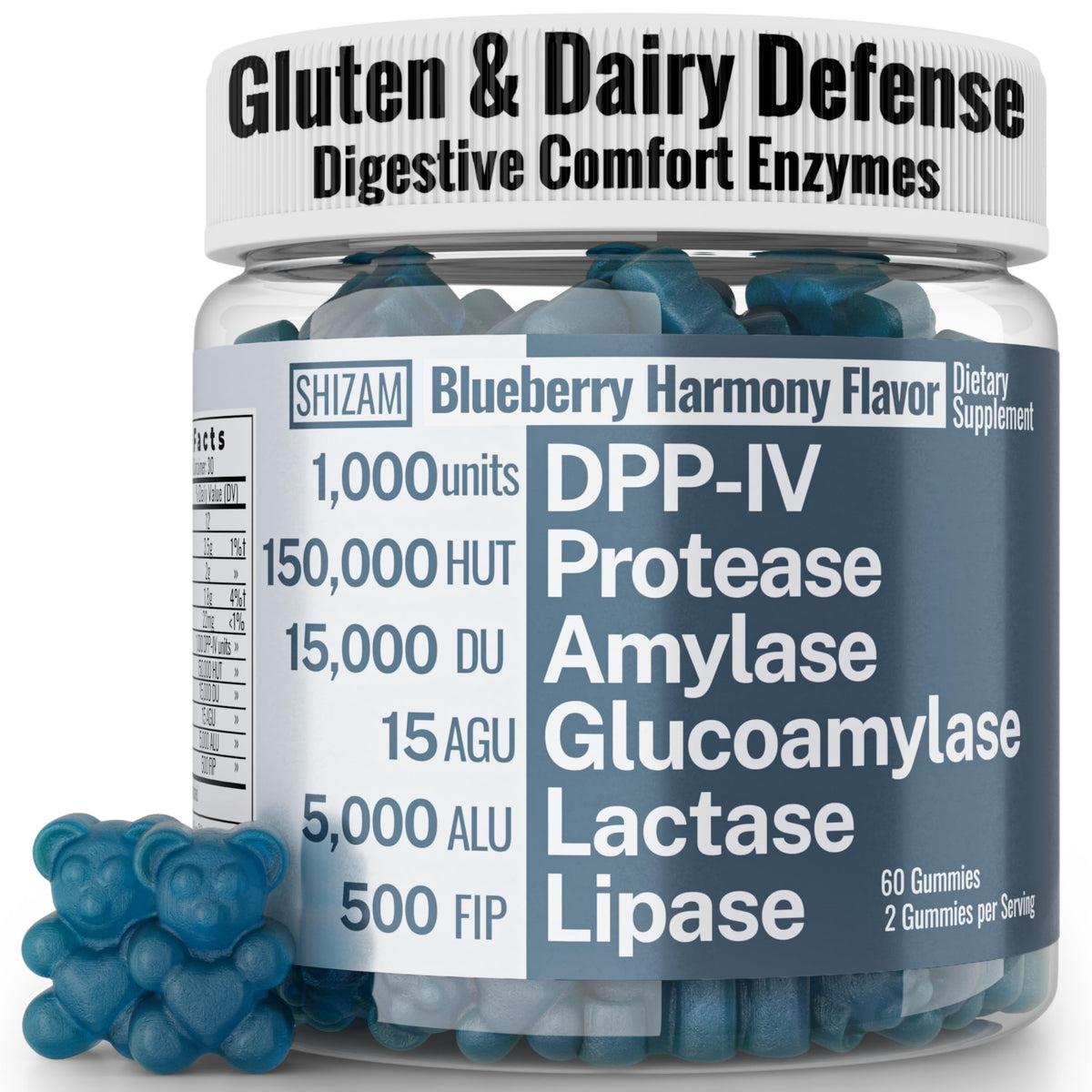SHIZAM daily Enzyme Gummies 60 count front view