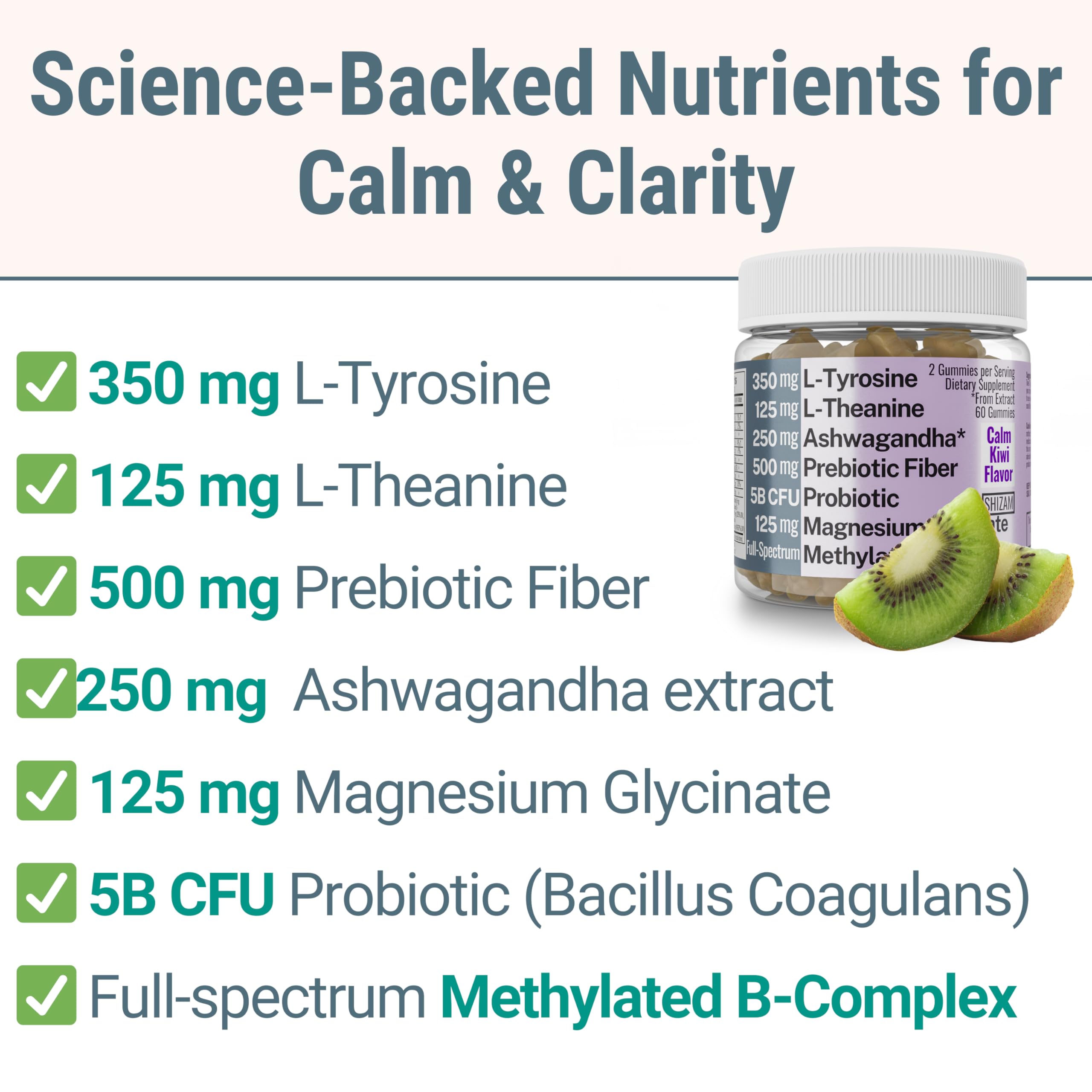 SHIZAM gummies showing L-Tyrosine and L-Theanine ingredients