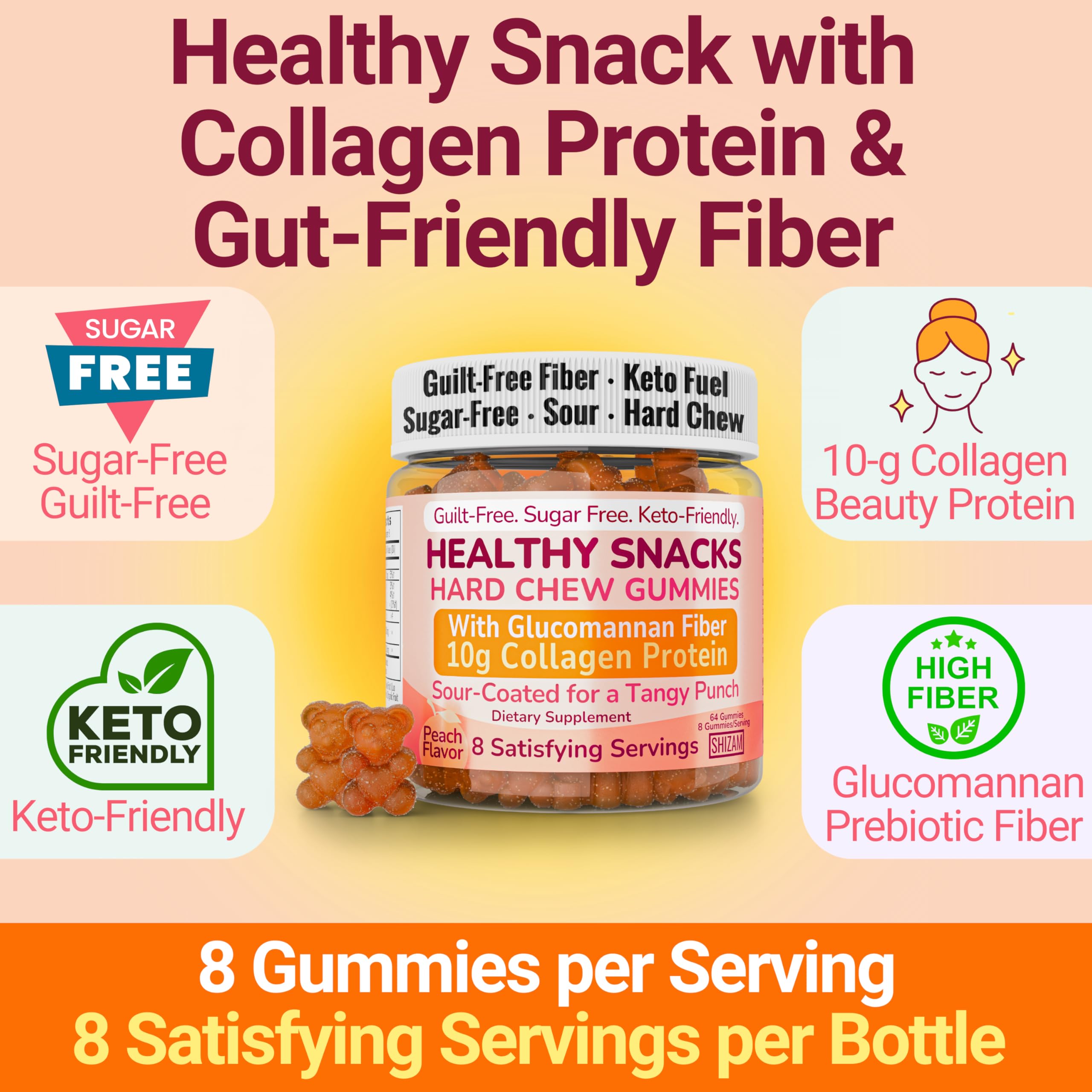 SHIZAM High Fiber Keto Snack Gummies serving size on a plate
