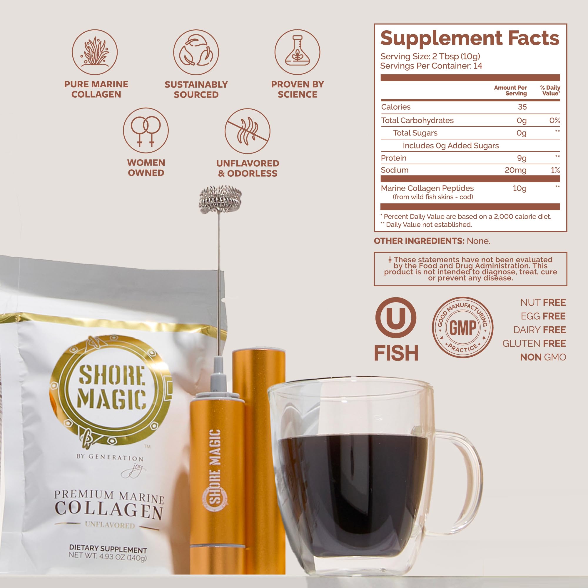 Shore Magic Collagen Powder 150g with measuring scoop