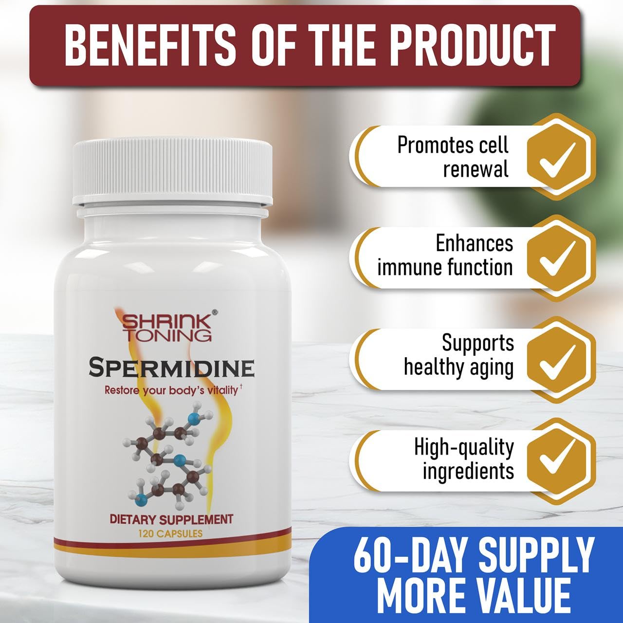 Shrink Spermidine Supplement 60 Capsules open bottle