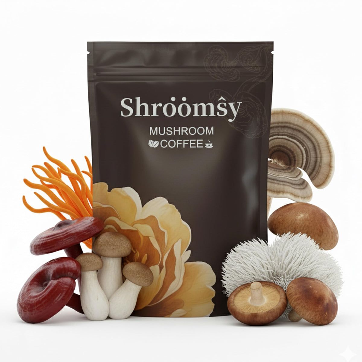 Shroomsy 6-Mushroom Blend Supplement front view packaging