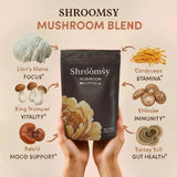 Shroomsy 6-Mushroom Blend Supplement in a cup with creamy texture