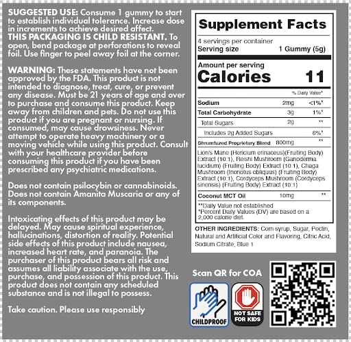 Shrumfuzed Mushroom Supplement back view with nutritional information