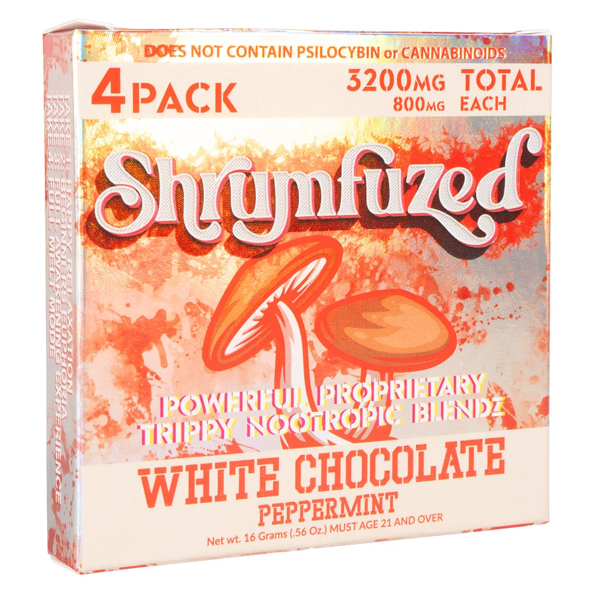 Shrumfuzed Mushroom Supplement Capsules side view showing dosage information