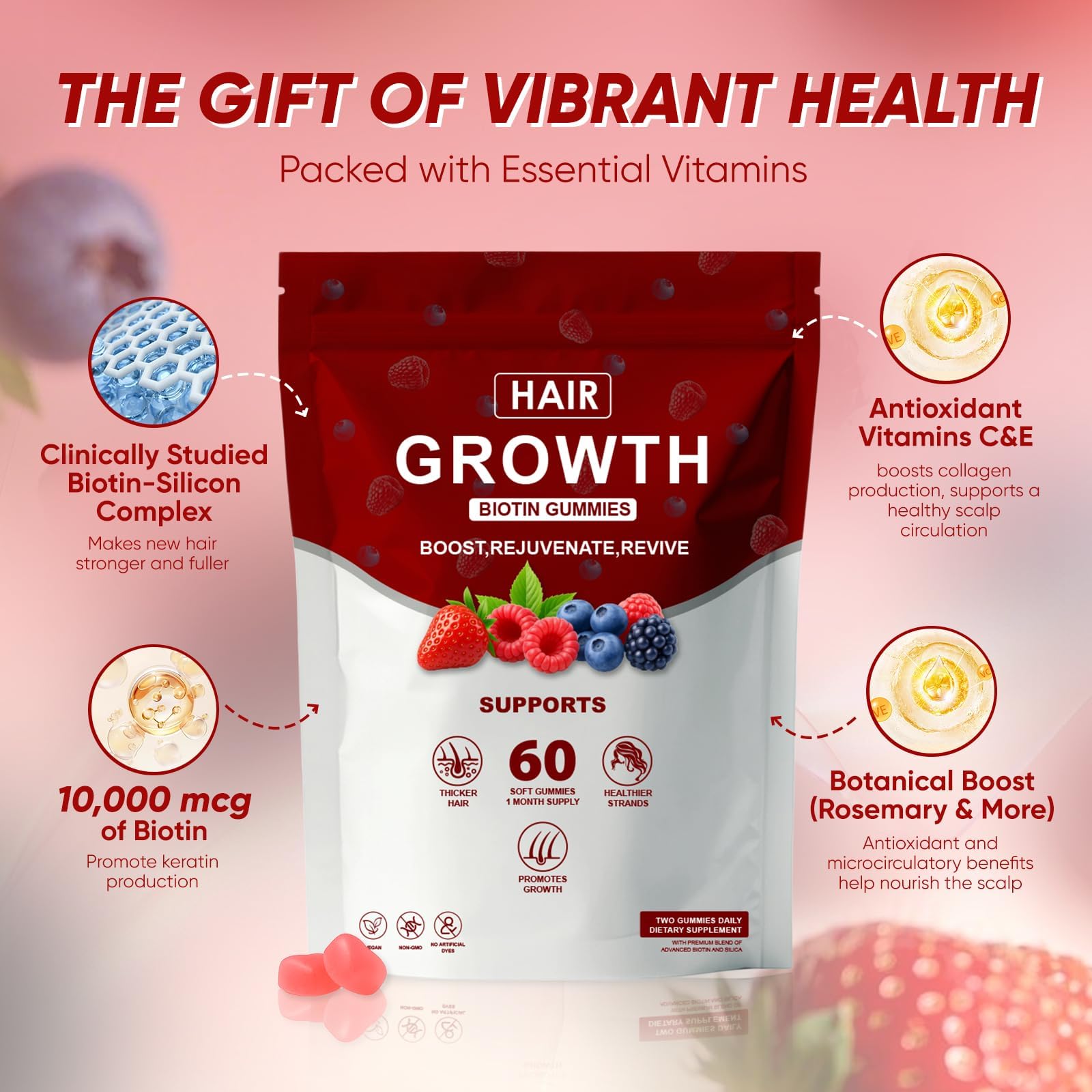 Shwfhi Hair Growth Gummies side view with ingredients list