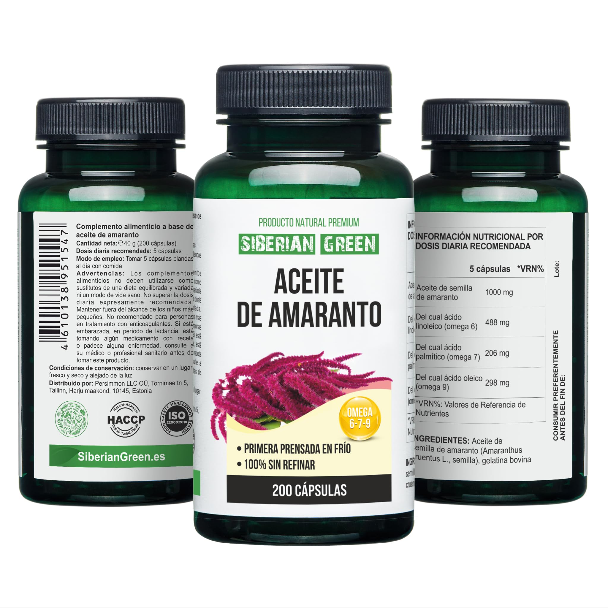 Siberian Green Amaranth Seed Oil Softgel Capsules with a glass of water