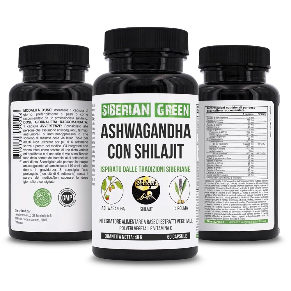 Siberian Green Ashwagandha capsules on wooden table