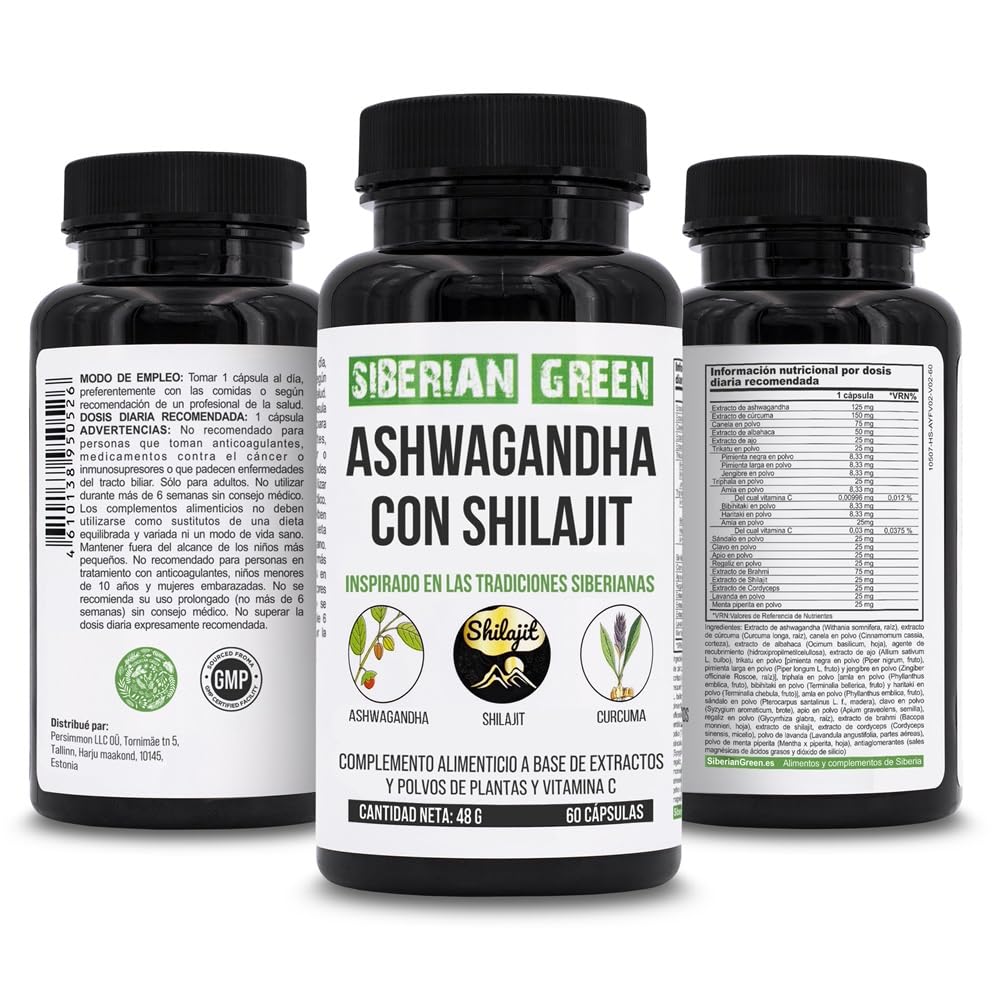 Siberian Green Ashwagandha capsules with measuring spoon