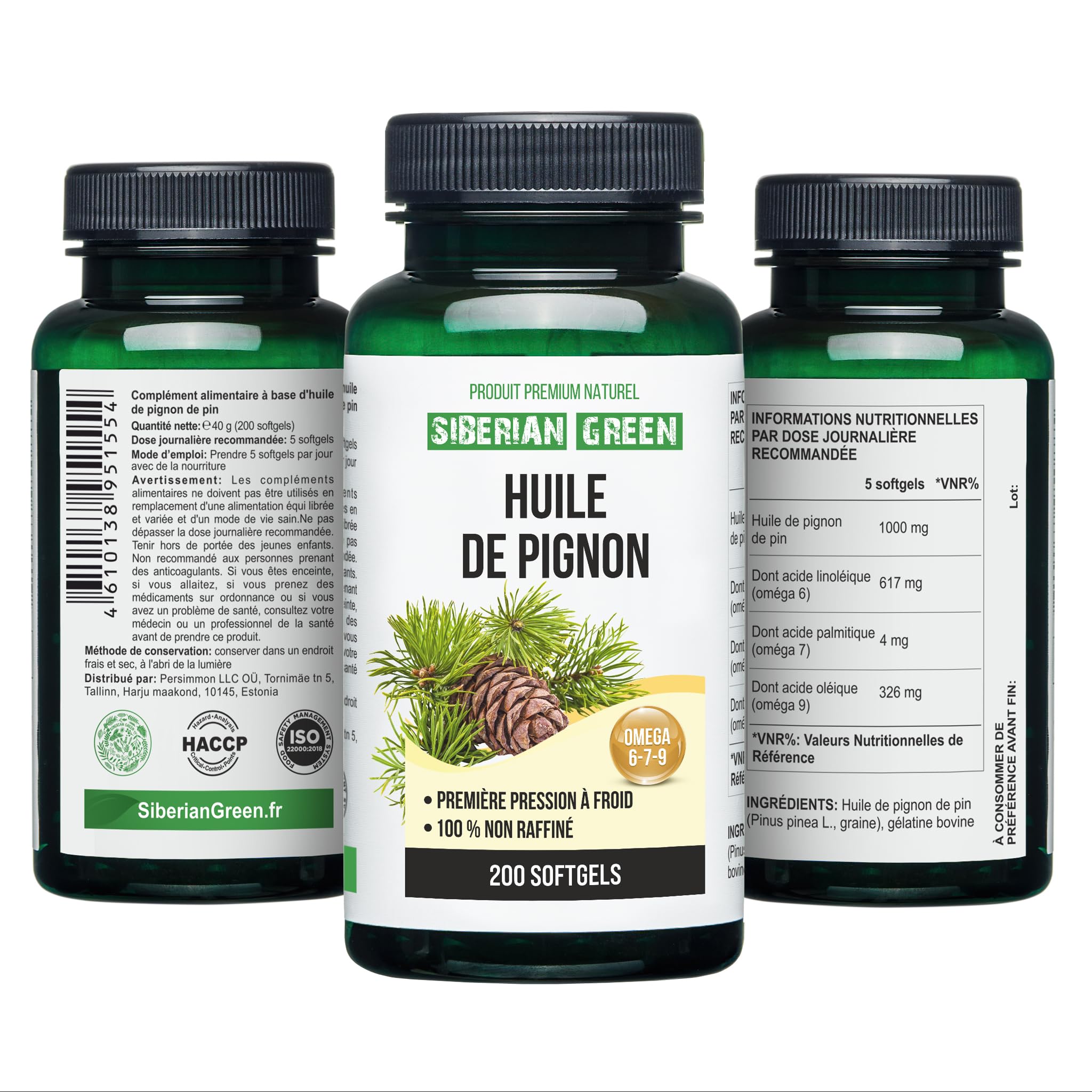 Siberian Green Pine Nut Oil Capsules nutritional information